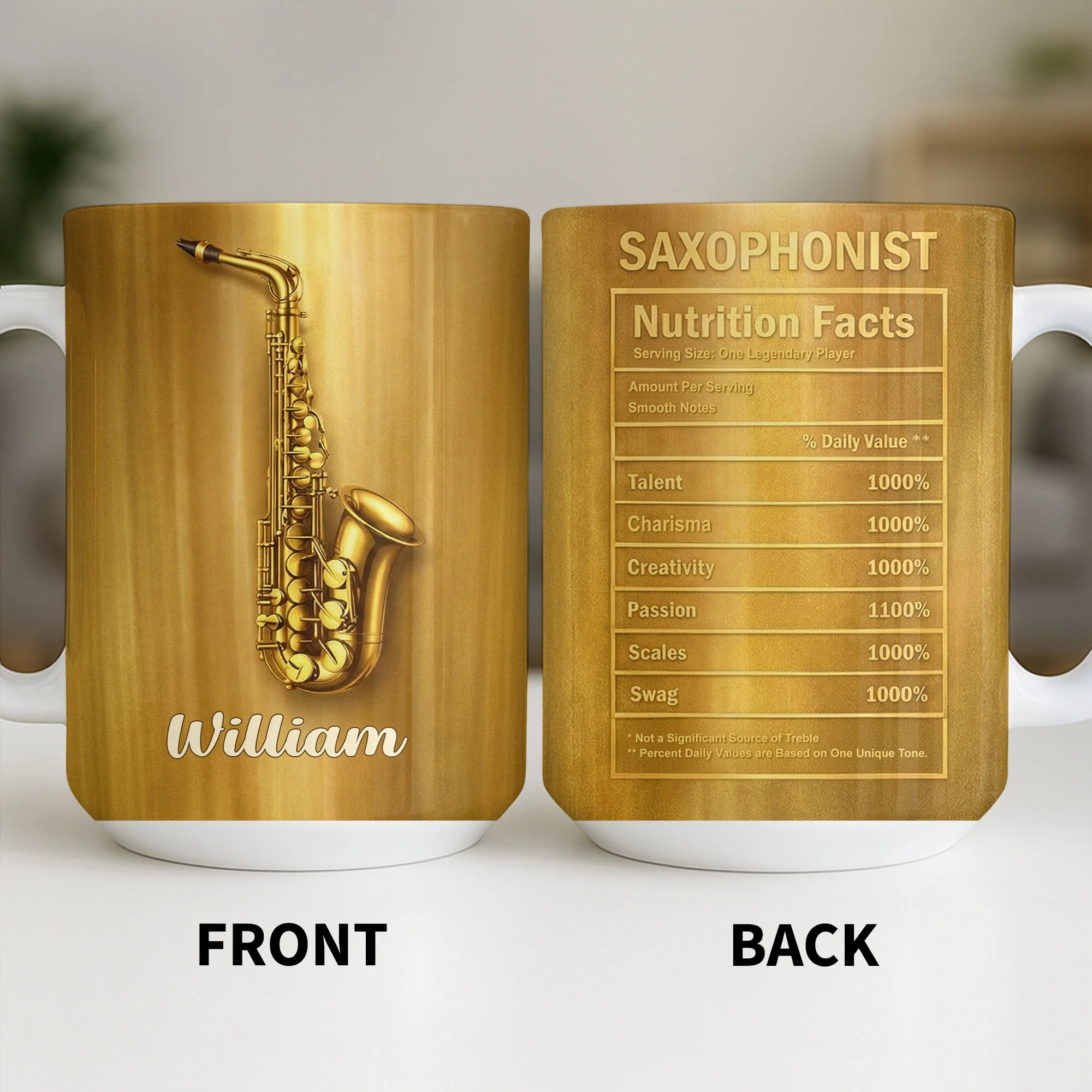 Saxophonist Nutrition Facts Serving Size One Legendary Player Saxophone Design - Personalized Custom Coffee Mug - MUSIC031_MG - Image 4