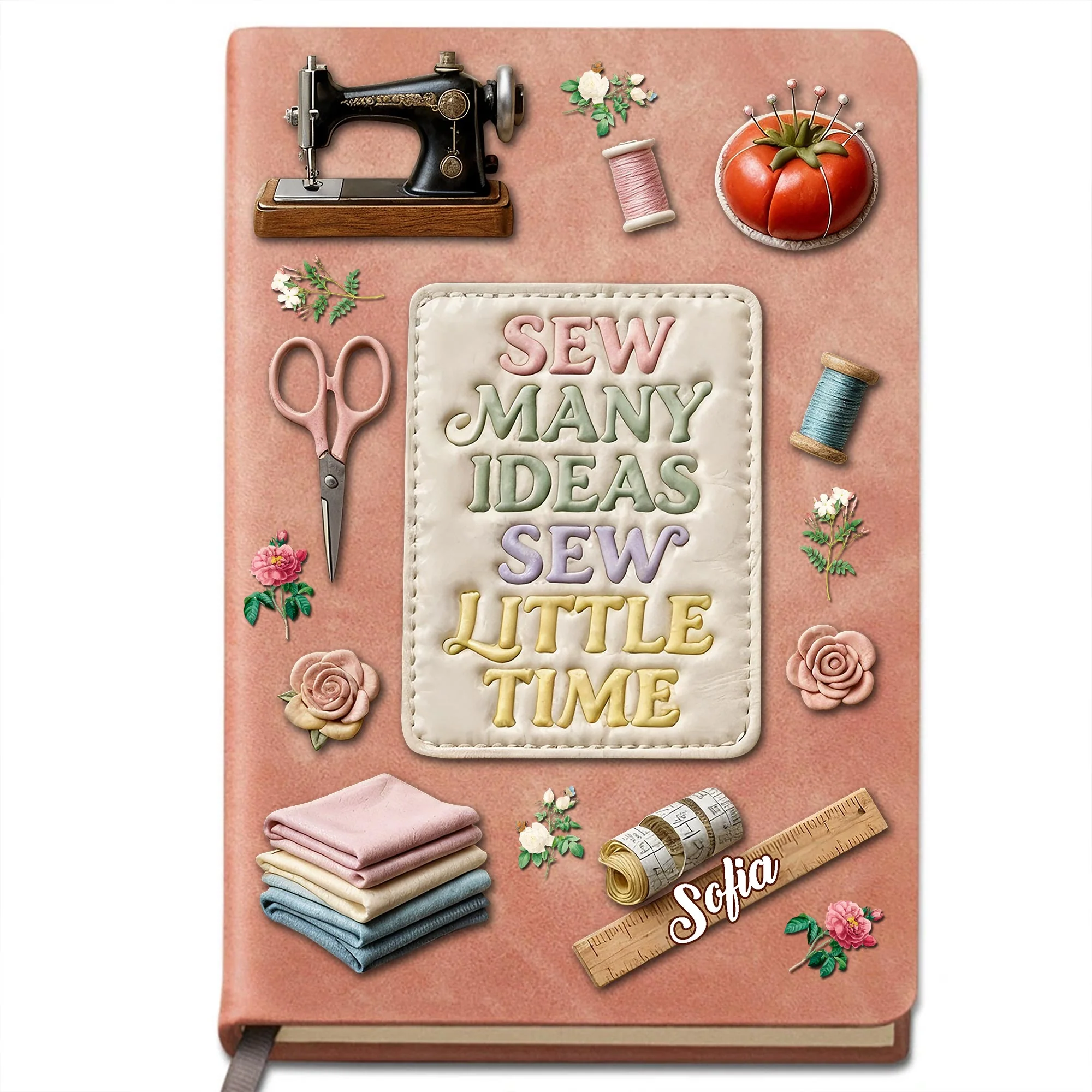 Sew Many Ideas Sew Little Time Vintage Sewing Machine Flowers - Personalized Leather Journal - HAND024_LEJO - Image 11