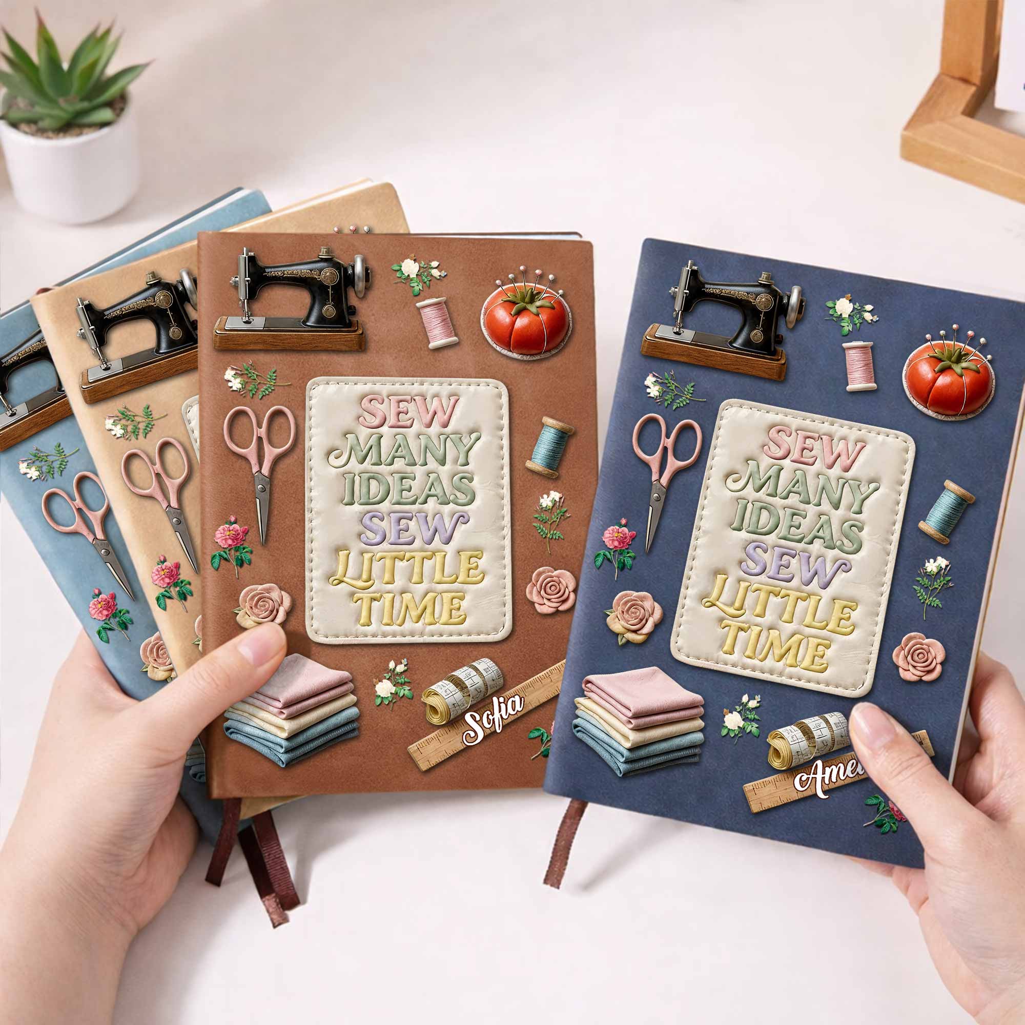 Sew Many Ideas Sew Little Time Vintage Sewing Machine Flowers - Personalized Leather Journal - HAND024_LEJO - Image 3