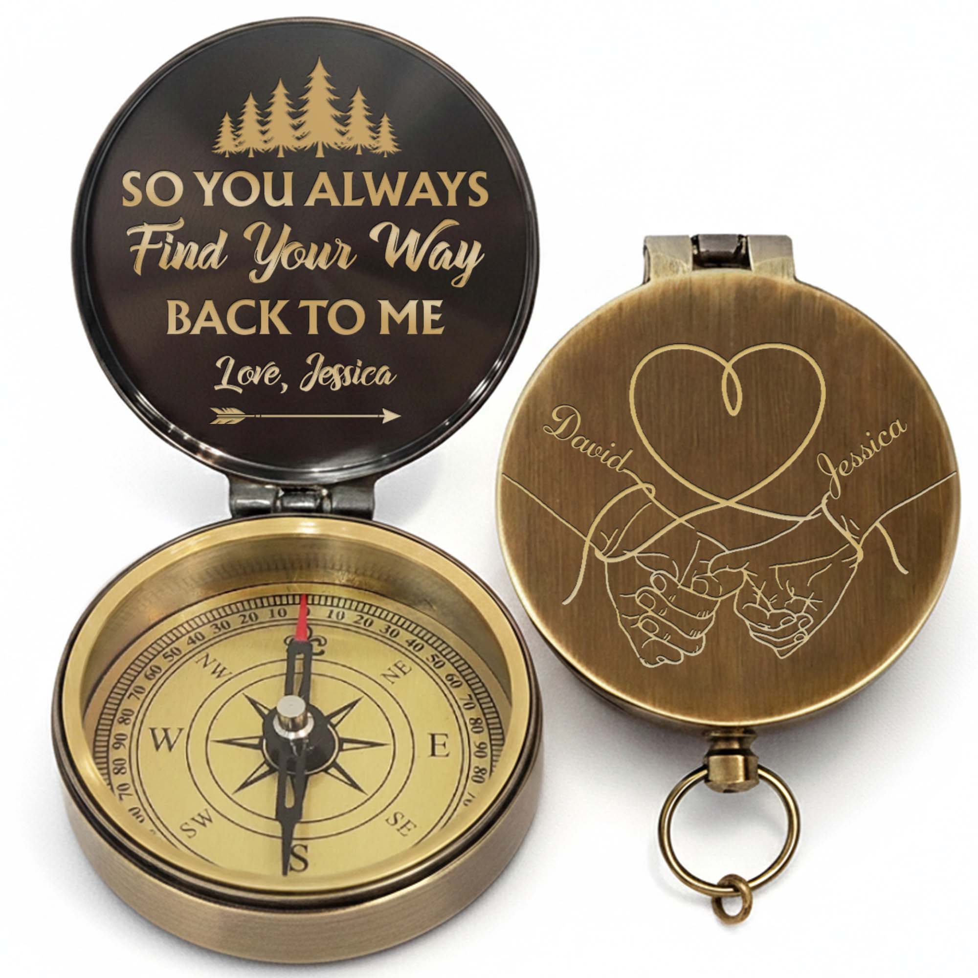 So You Always Find Your Way Back To Me Pinky Swear Heart Pine Trees - Personalized Engraved Brass Compass - CPL840_ECPASS - Image 11