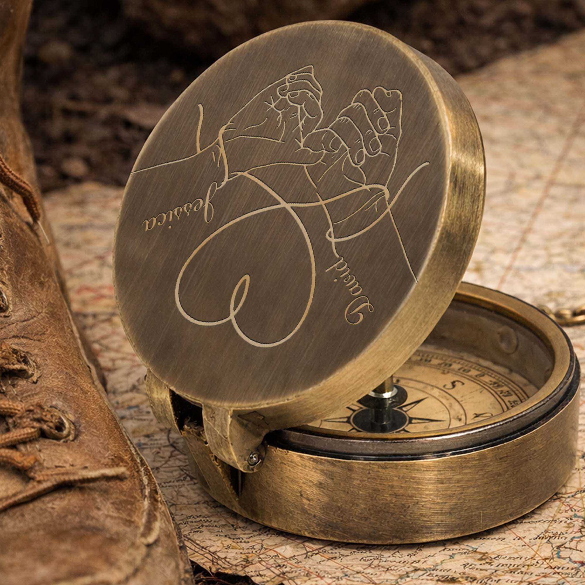 So You Always Find Your Way Back To Me Pinky Swear Heart Pine Trees - Personalized Engraved Brass Compass - CPL840_ECPASS - Image 3