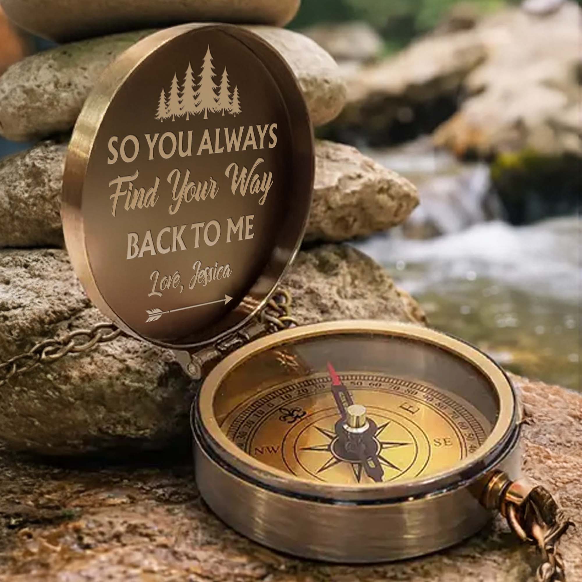 So You Always Find Your Way Back To Me Pinky Swear Heart Pine Trees - Personalized Engraved Brass Compass - CPL840_ECPASS - Image 5