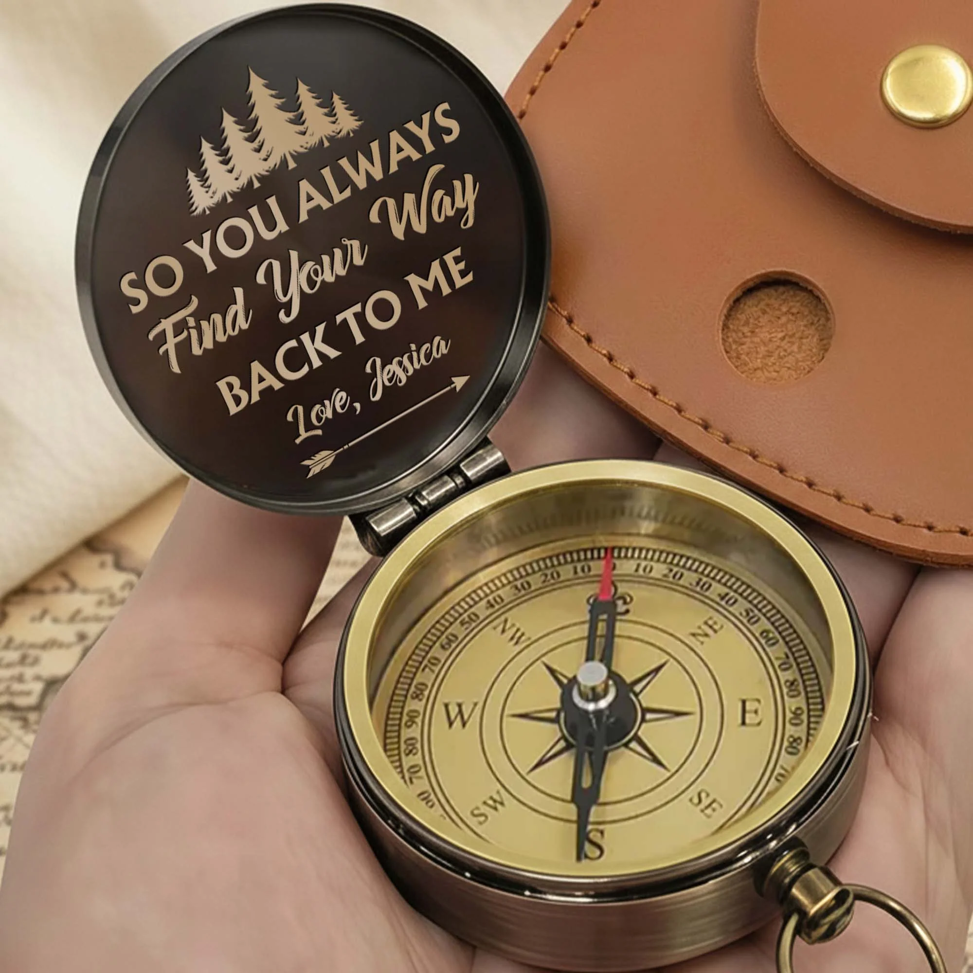 So You Always Find Your Way Back To Me Pinky Swear Heart Pine Trees - Personalized Engraved Brass Compass - CPL840_ECPASS - Image 7