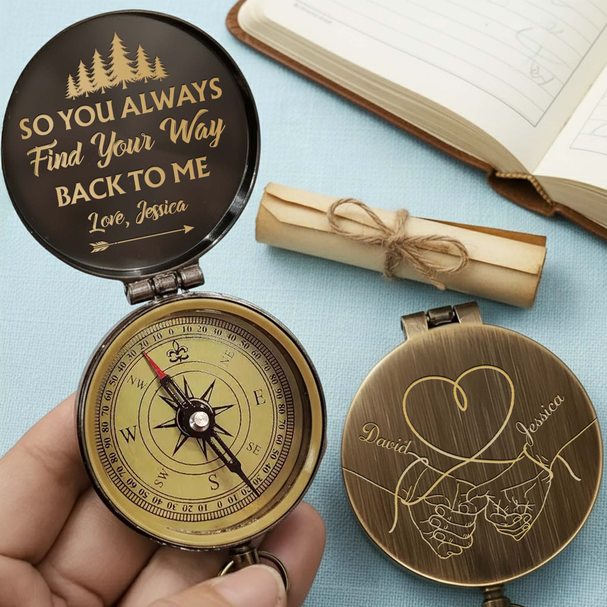 So You Always Find Your Way Back To Me Pinky Swear Heart Pine Trees - Personalized Engraved Brass Compass - CPL840_ECPASS - Image 8