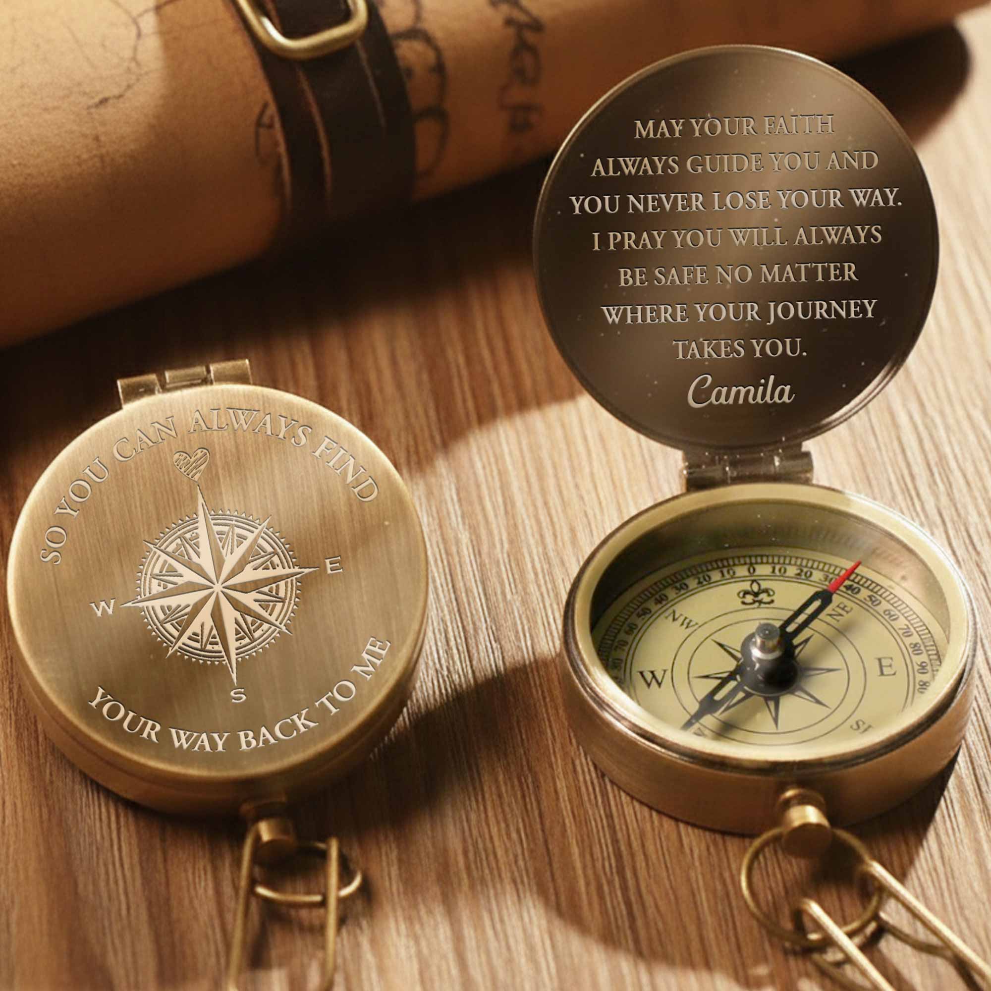 So You Can Always Find Your Way Back Compass Rose Heart Design - Personalized Engraved Brass Compass - HSB081_ECPASS - Image 10