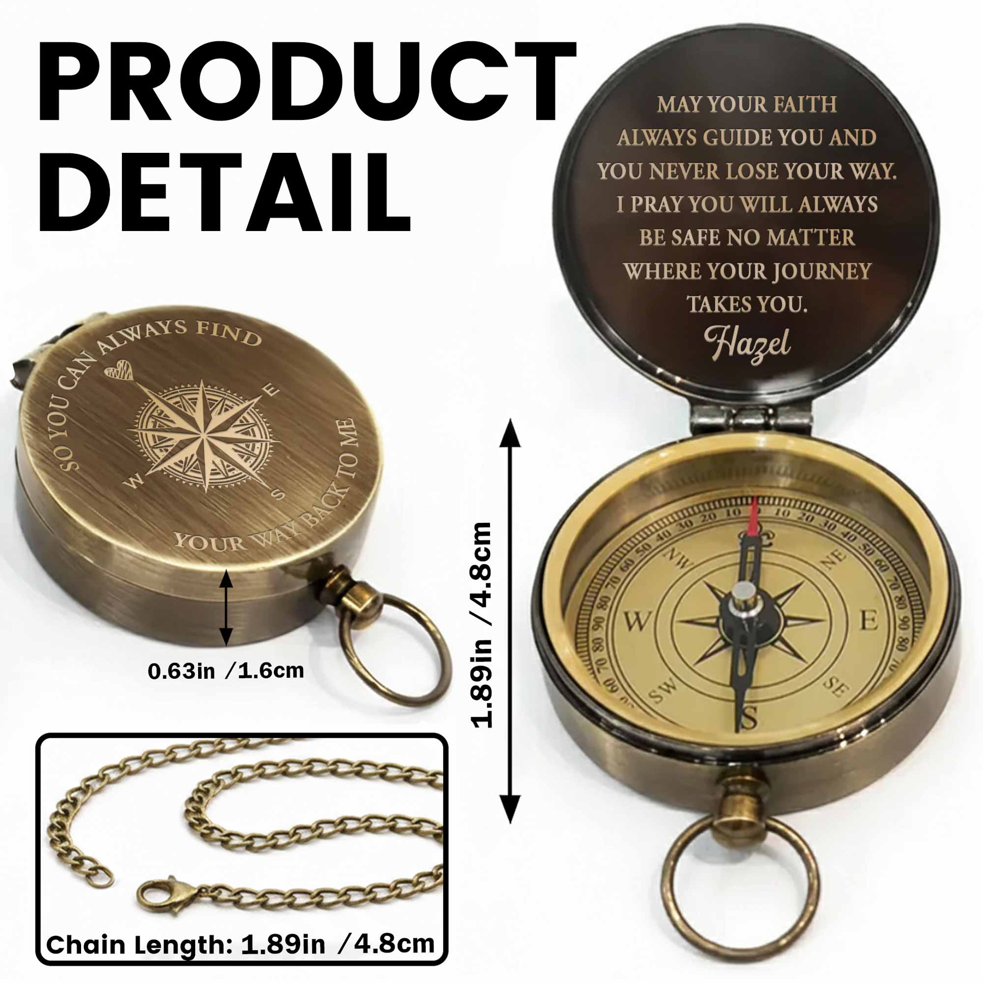 So You Can Always Find Your Way Back Compass Rose Heart Design - Personalized Engraved Brass Compass - HSB081_ECPASS - Image 4