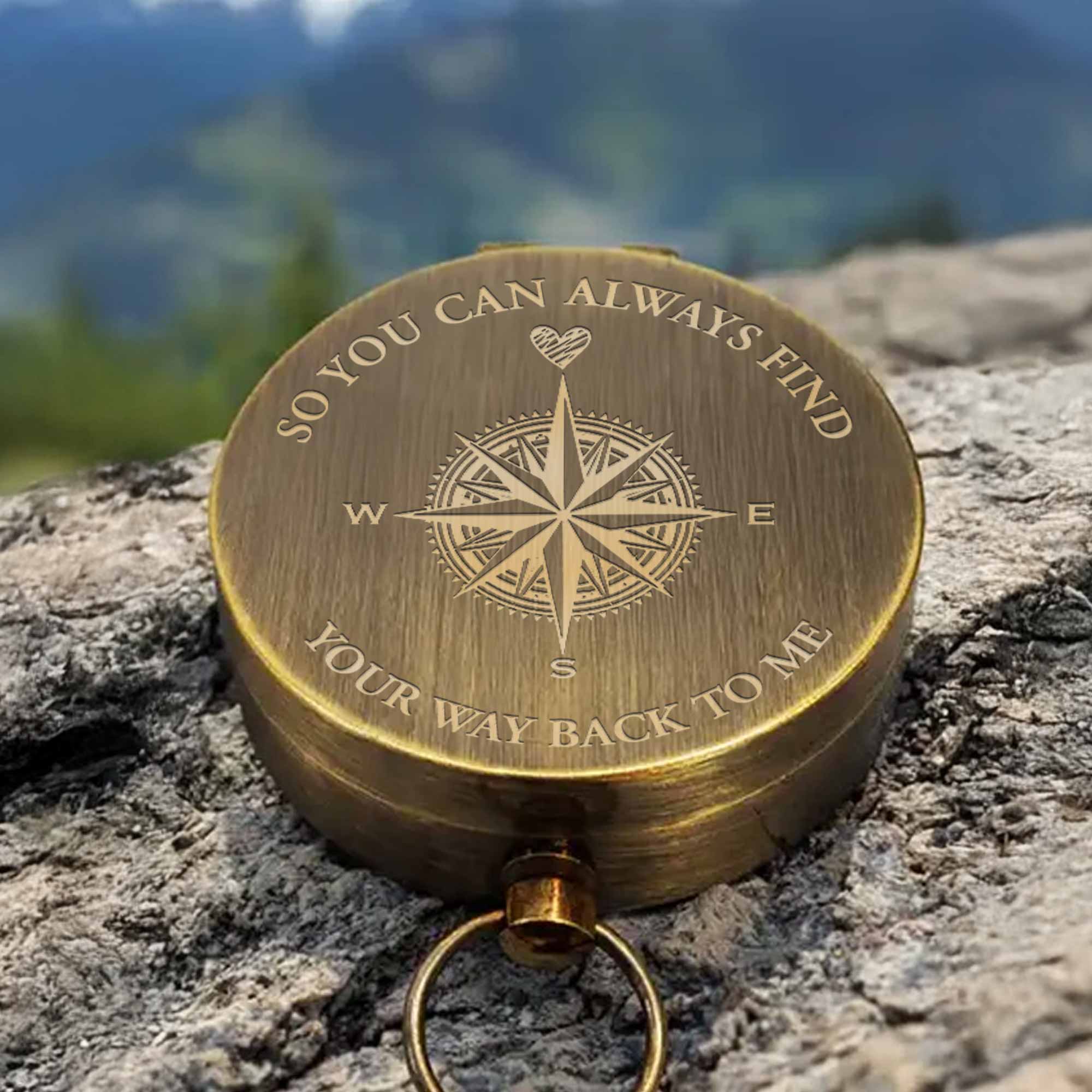 So You Can Always Find Your Way Back Compass Rose Heart Design - Personalized Engraved Brass Compass - HSB081_ECPASS - Image 6