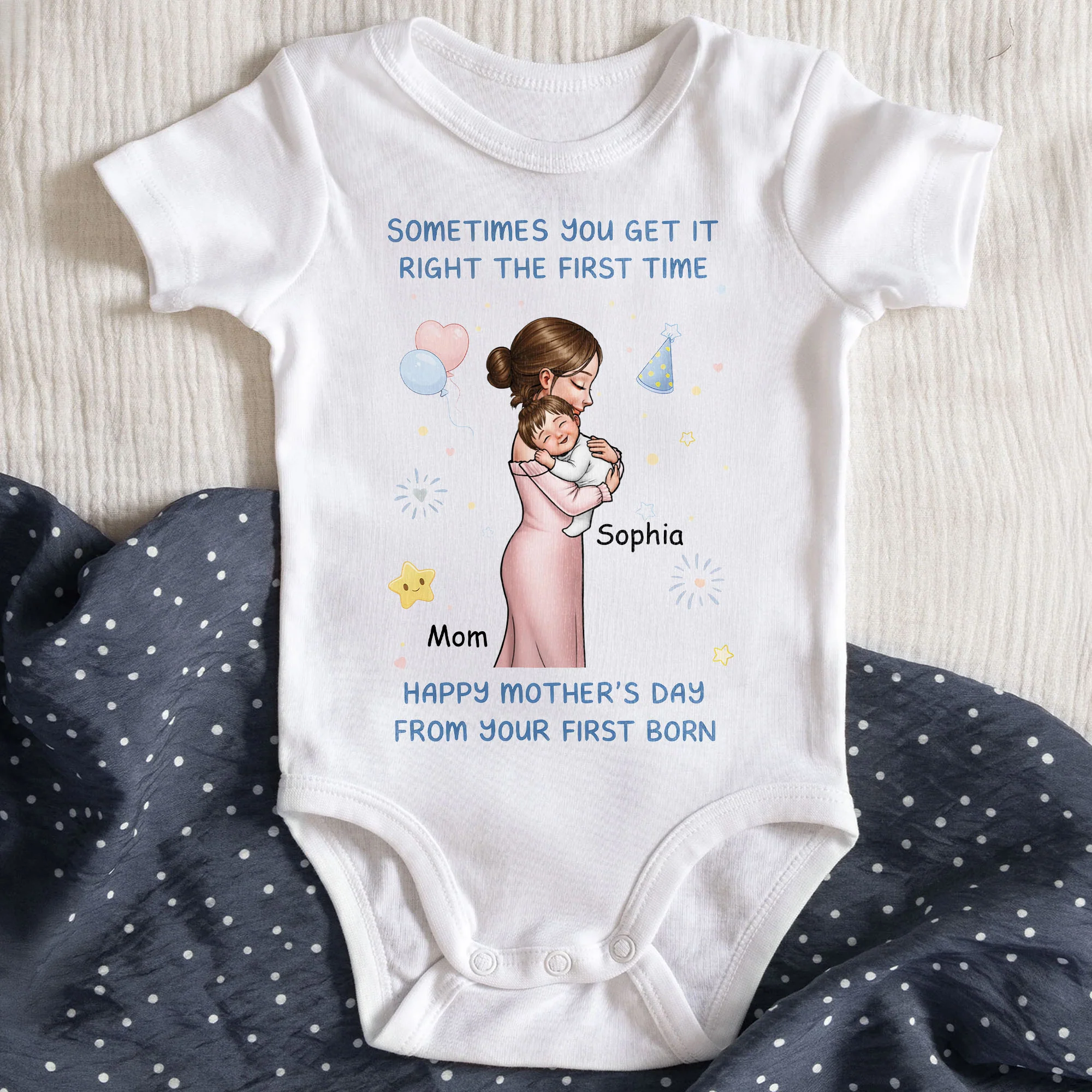 Sometimes You Get It Right First Time Mother Baby Balloons Stars - Personalized Custom Baby Onesie - KID569_ONES - Image 3