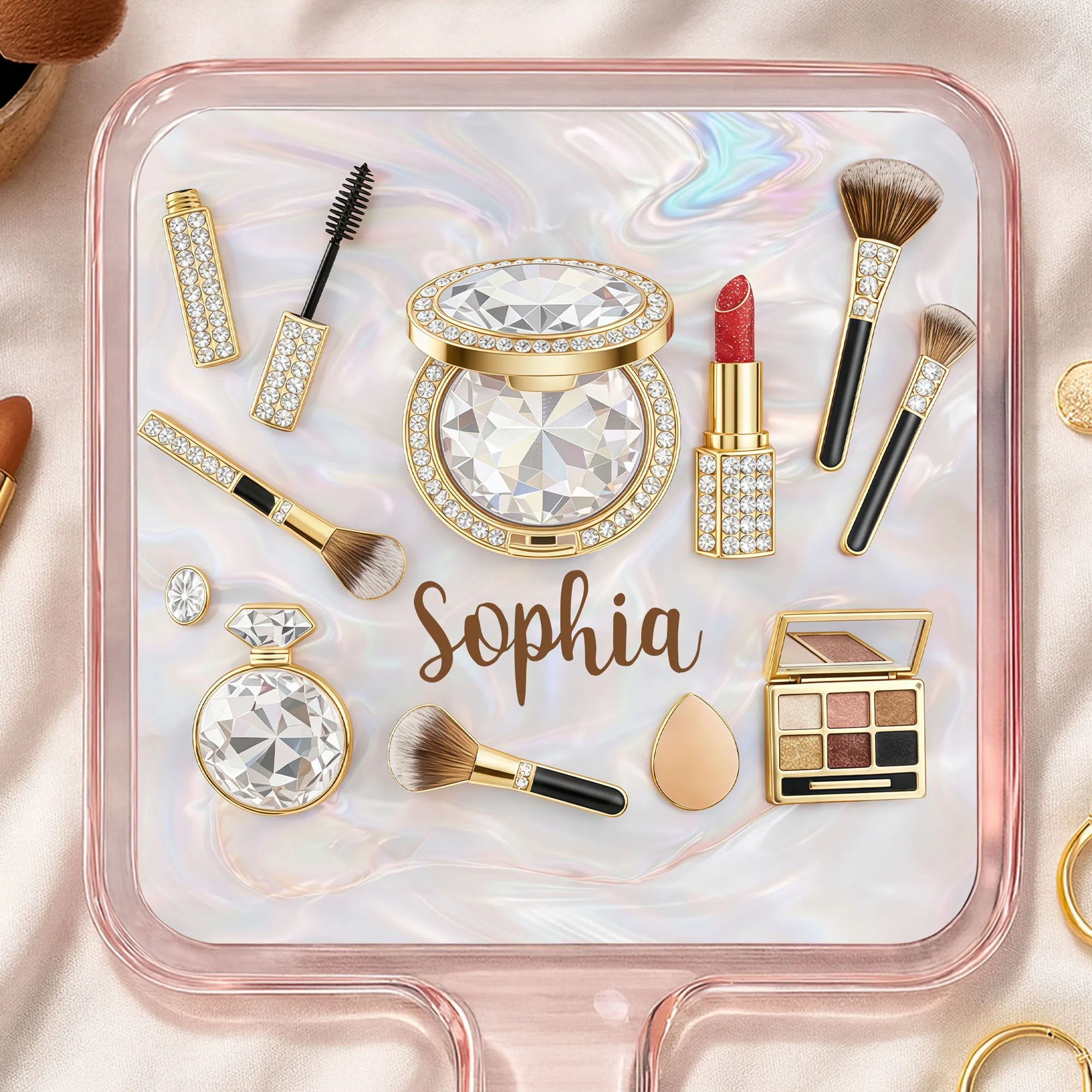 Stay Beautiful Inside And Out Glam Essentials With Makeup Brushes And Gems - Personalized Handheld Mirror - HOB086_HMIR - Image 11