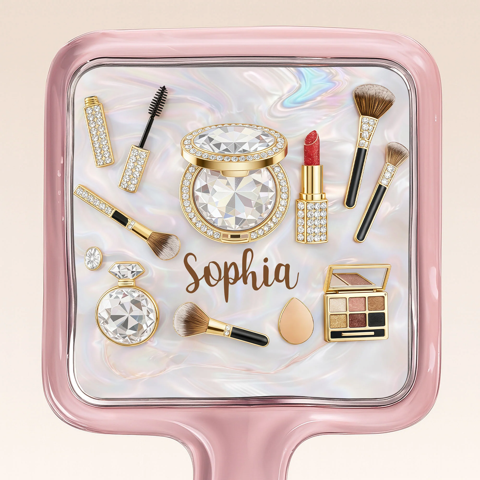 Stay Beautiful Inside And Out Glam Essentials With Makeup Brushes And Gems - Personalized Handheld Mirror - HOB086_HMIR - Image 12