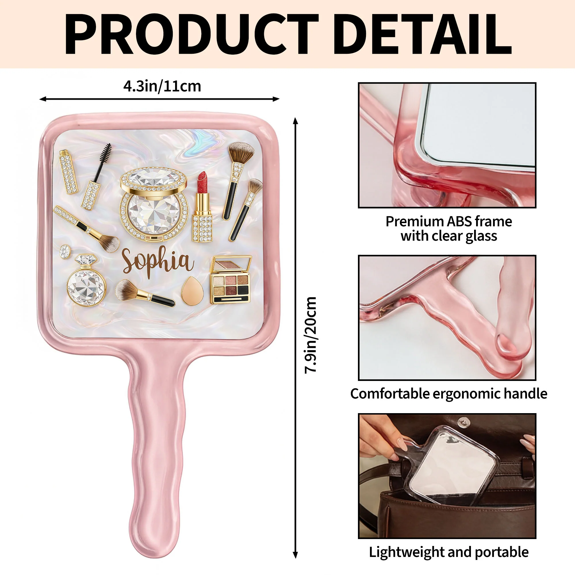 Stay Beautiful Inside And Out Glam Essentials With Makeup Brushes And Gems - Personalized Handheld Mirror - HOB086_HMIR - Image 7