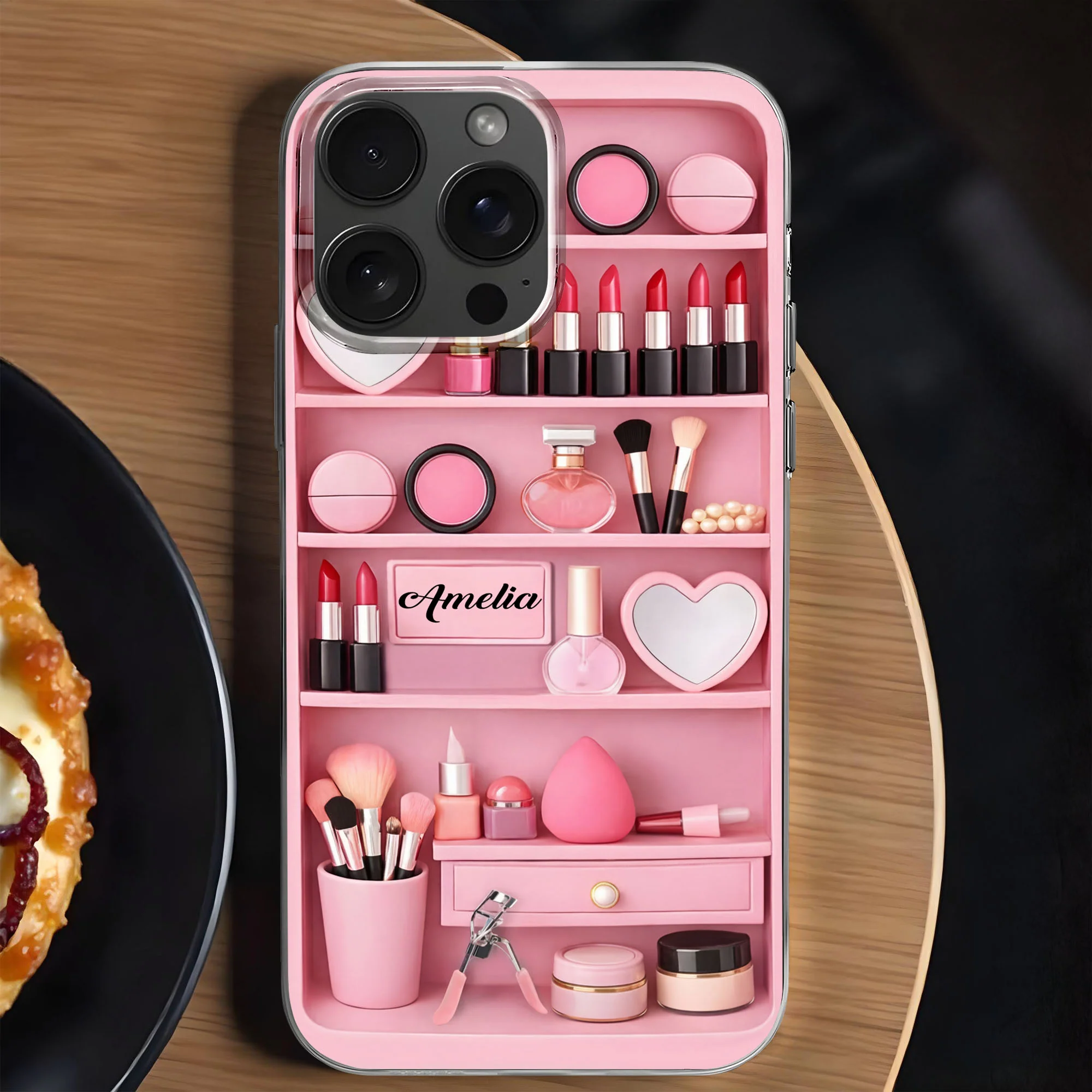 Stay Beautiful Makeup Essentials Vanity Shelf With Lipstick And Brushes - Personalized Clear Phone Case - HOB115_PHC
