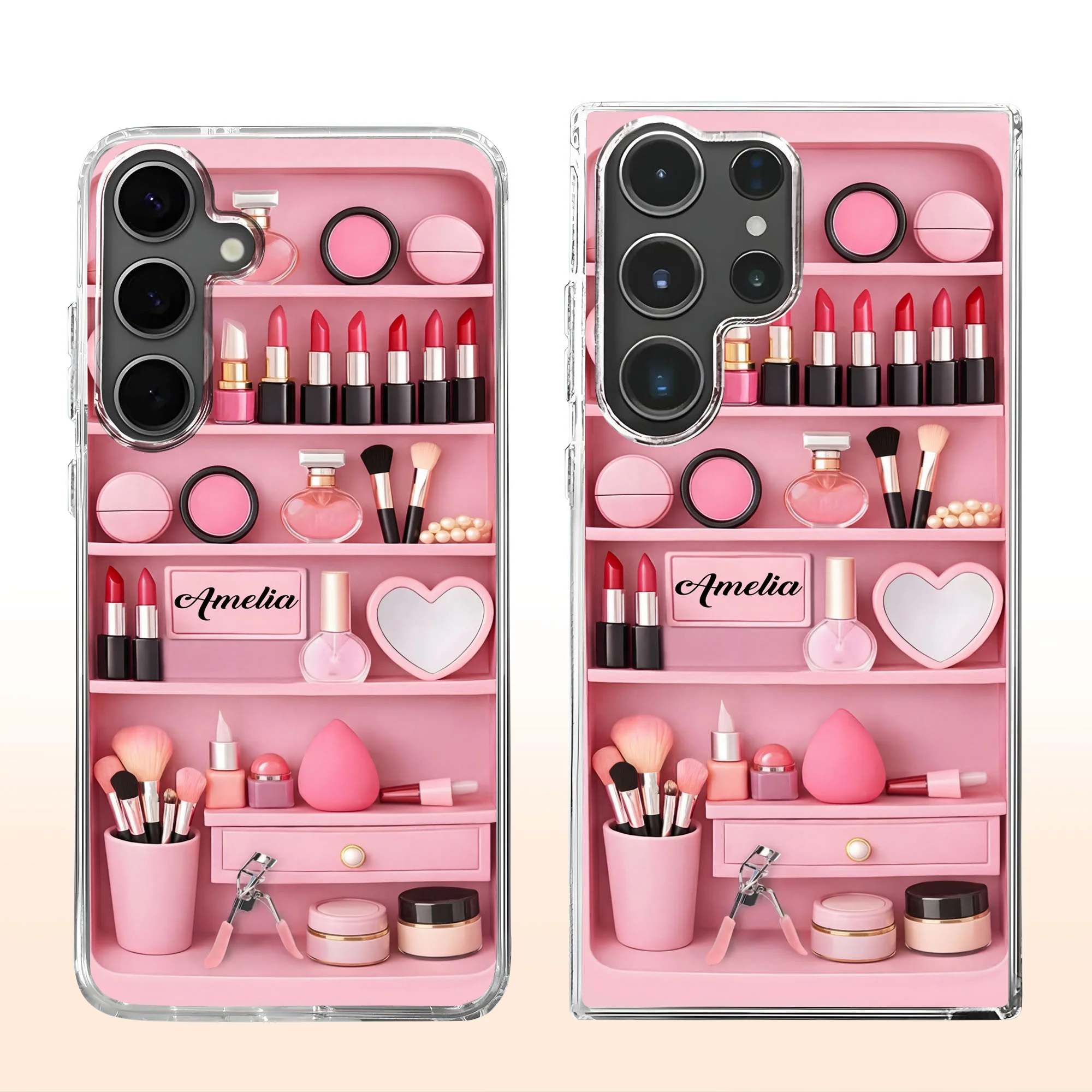 Stay Beautiful Makeup Essentials Vanity Shelf With Lipstick And Brushes - Personalized Clear Phone Case - HOB115_PHC - Image 8