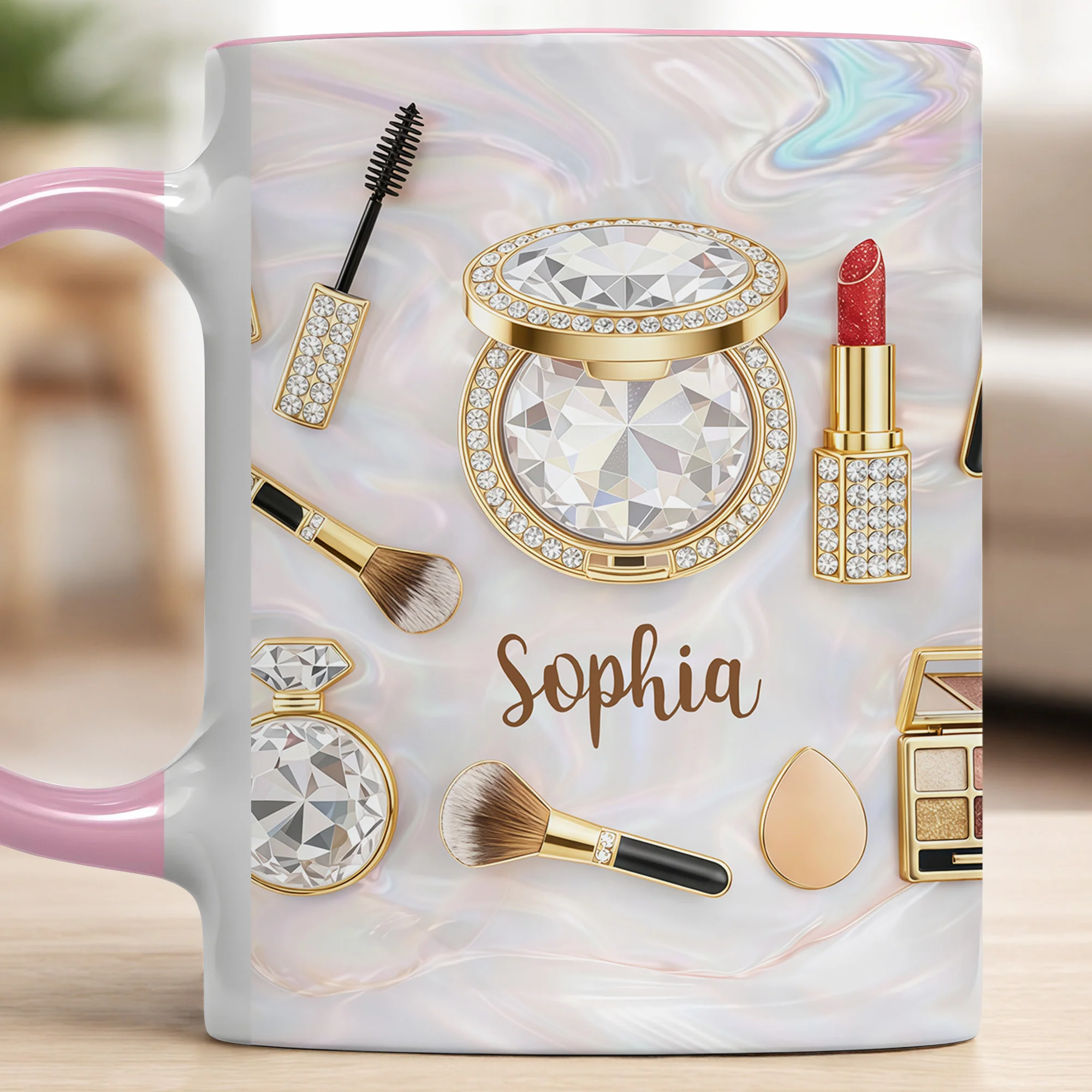 Stay Fabulous With My Everyday Essentials Makeup And Cosmetics Pattern - Personalized Custom Accent Mug - HOB086_AMUG - Image 9