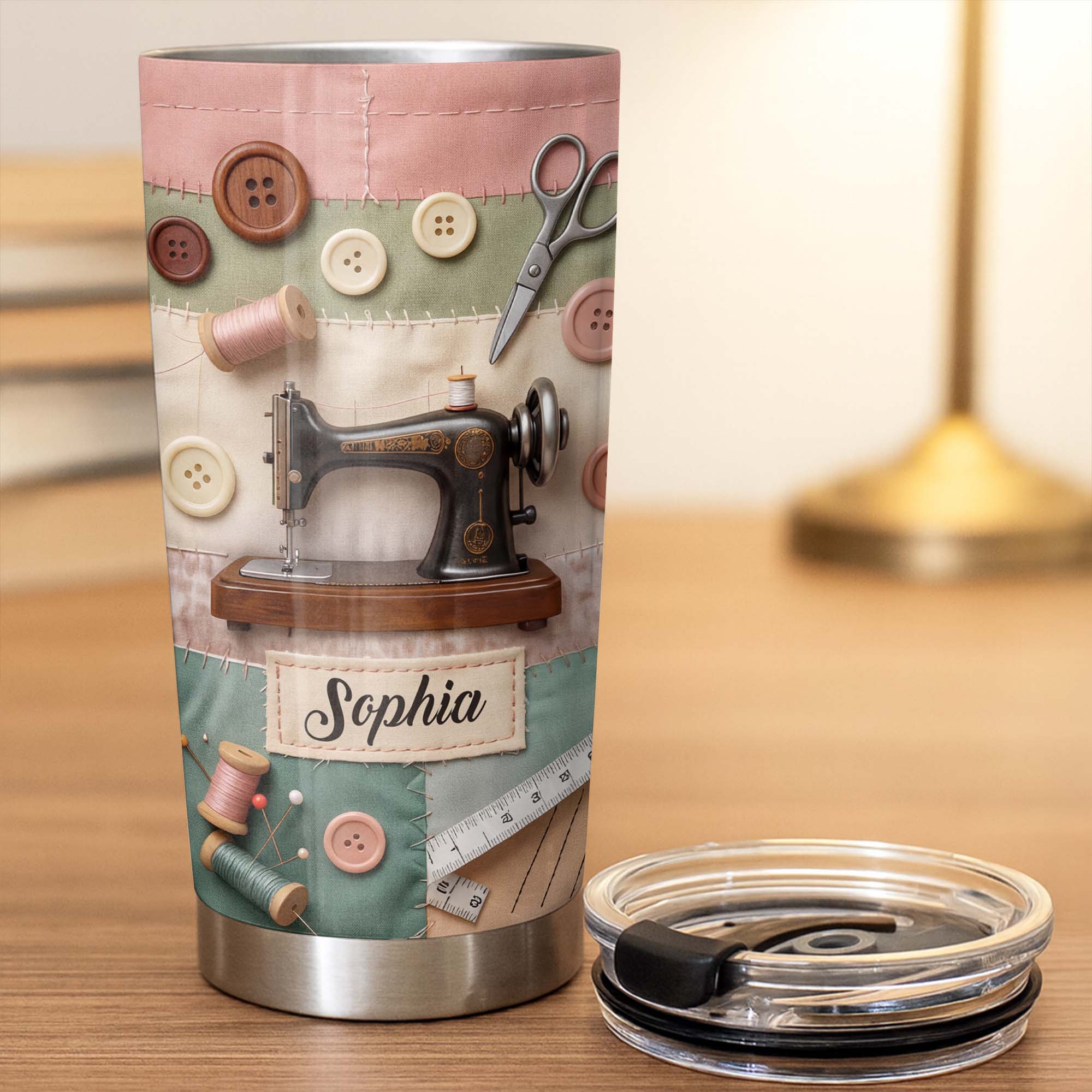 Stitching With Love And Creativity Sewing Machine With Buttons And Scissors - Personalized Custom Stainless Steel Tumbler 20oz 30oz - HAND029_TB - Image 5