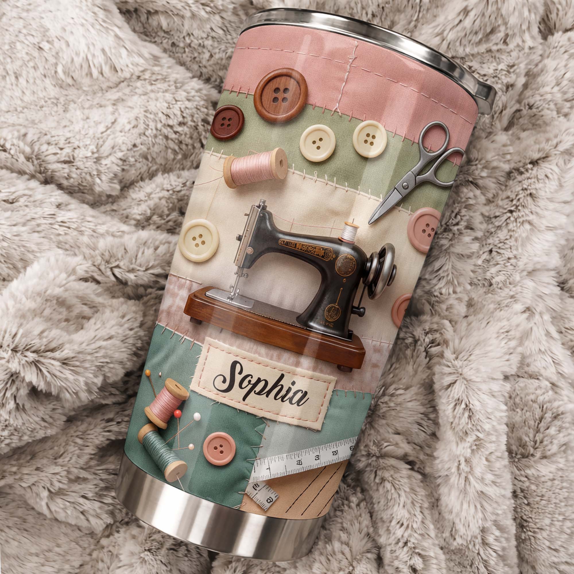 Stitching With Love And Creativity Sewing Machine With Buttons And Scissors - Personalized Custom Stainless Steel Tumbler 20oz 30oz - HAND029_TB - Image 7