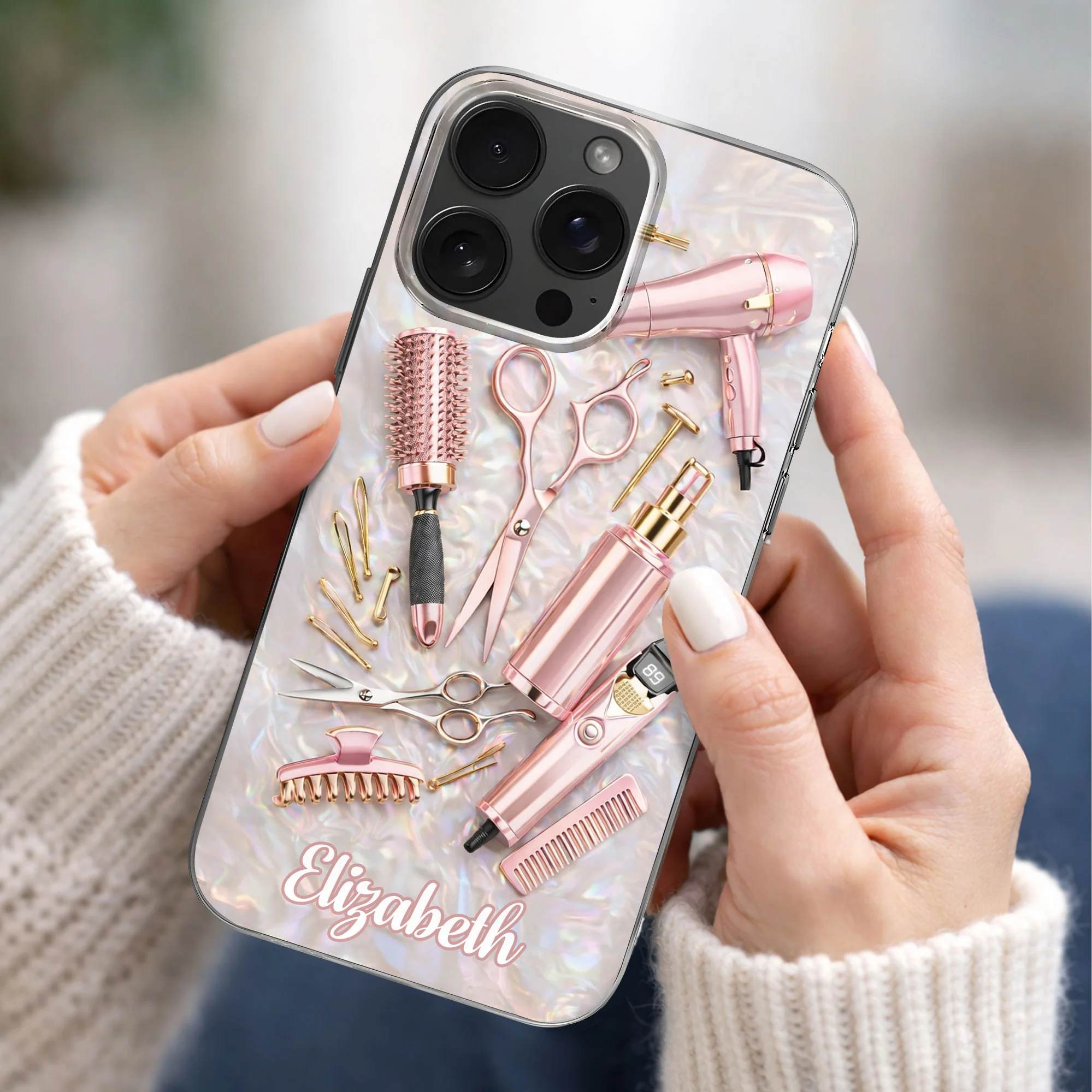Styling Dreams With Grace And Passion Hair Stylist Tools Design - Personalized Clear Phone Case - HAIR006_PHC - Image 2