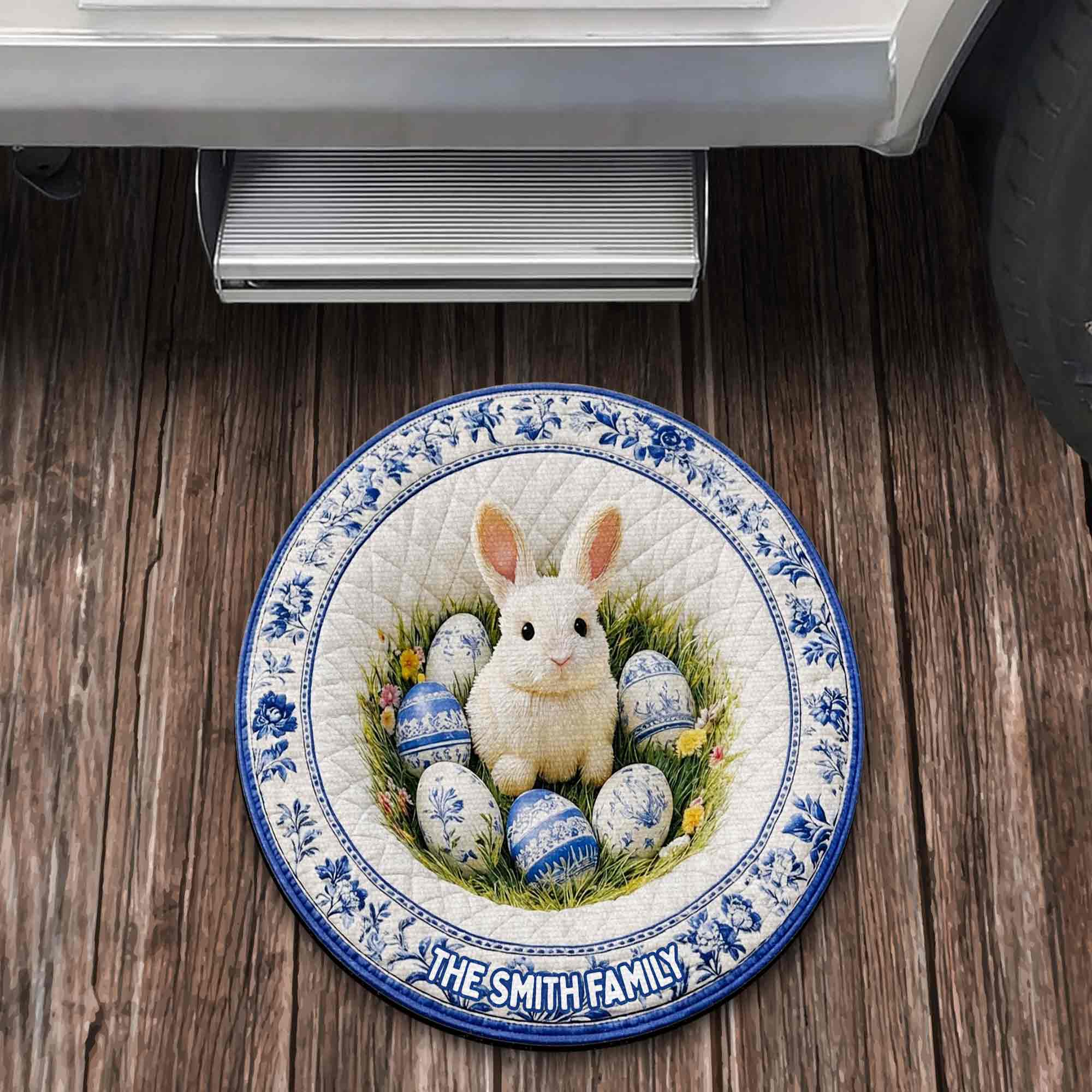 The Family Personalizable Rabbit And Chinoiserie Easter Eggs Floral Design - Personalized Custom Shaped Doormat - FAM820_CUDOR - Image 3