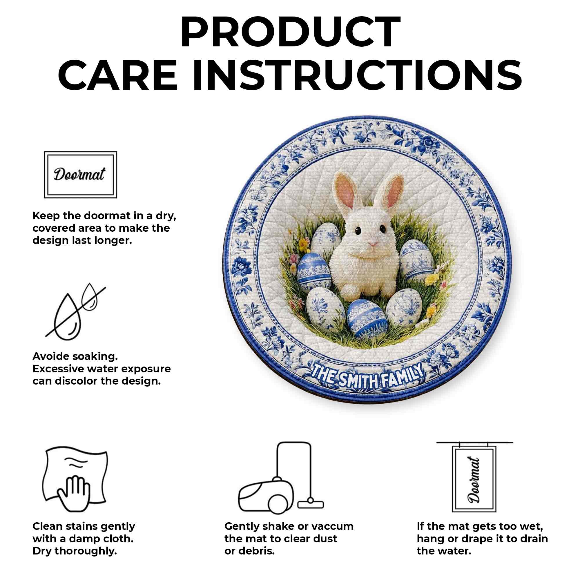 The Family Personalizable Rabbit And Chinoiserie Easter Eggs Floral Design - Personalized Custom Shaped Doormat - FAM820_CUDOR - Image 5