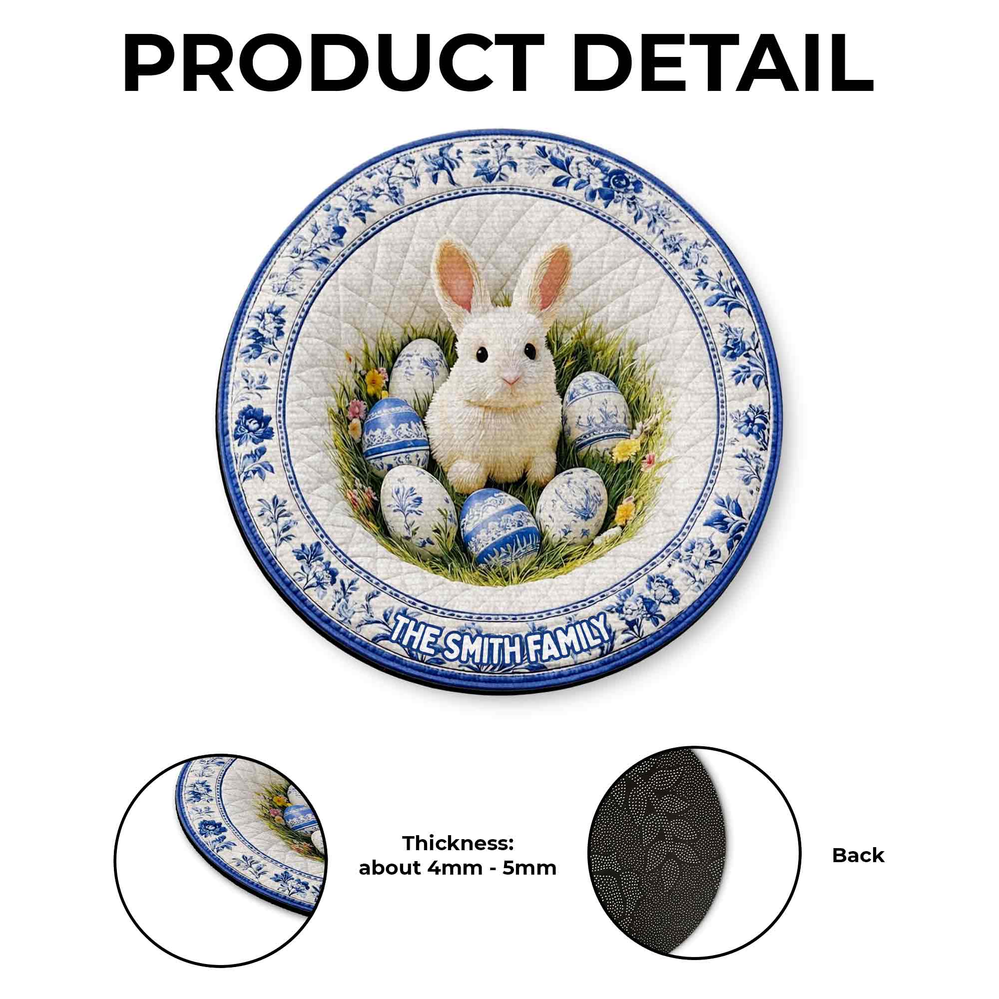 The Family Personalizable Rabbit And Chinoiserie Easter Eggs Floral Design - Personalized Custom Shaped Doormat - FAM820_CUDOR - Image 6