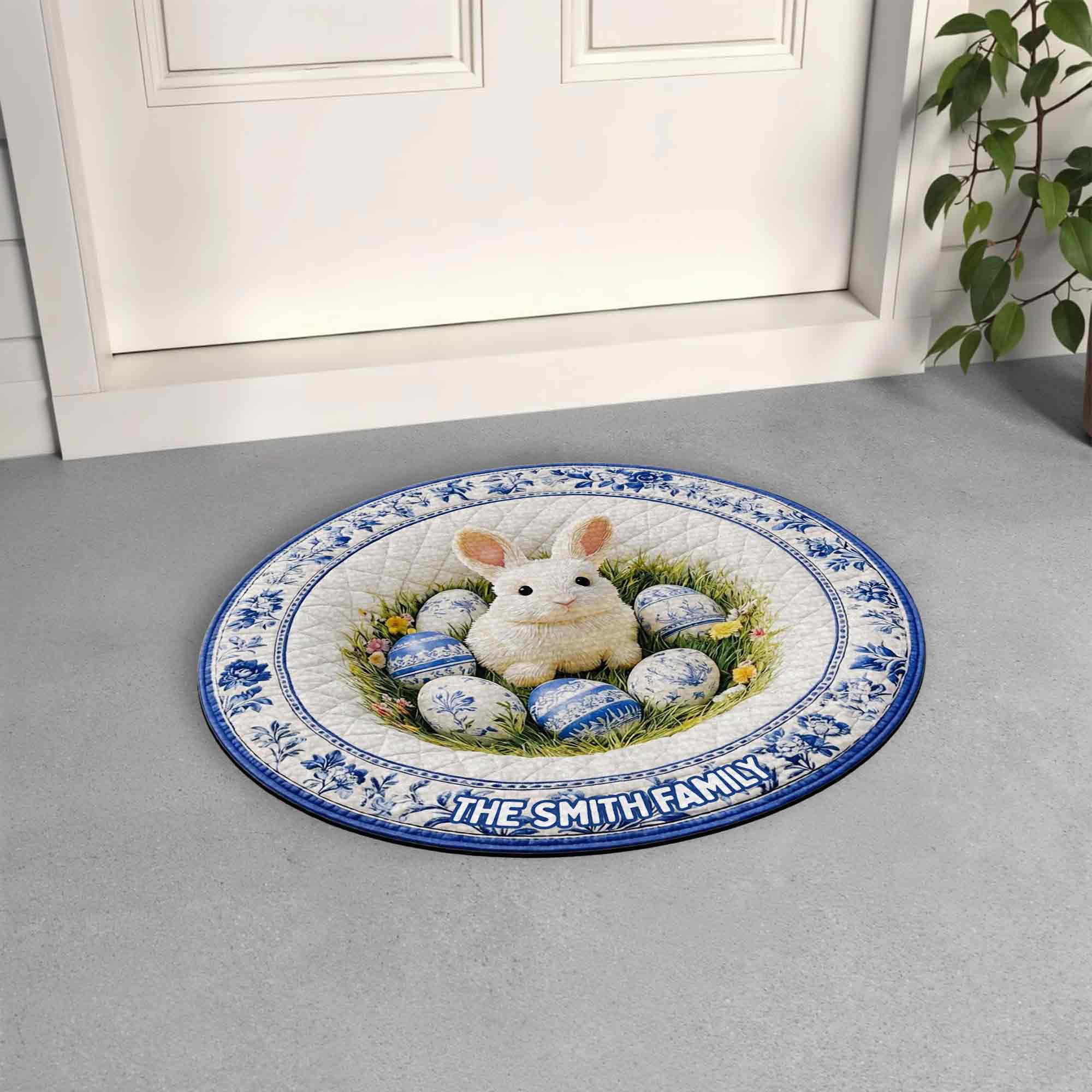 The Family Personalizable Rabbit And Chinoiserie Easter Eggs Floral Design - Personalized Custom Shaped Doormat - FAM820_CUDOR - Image 7