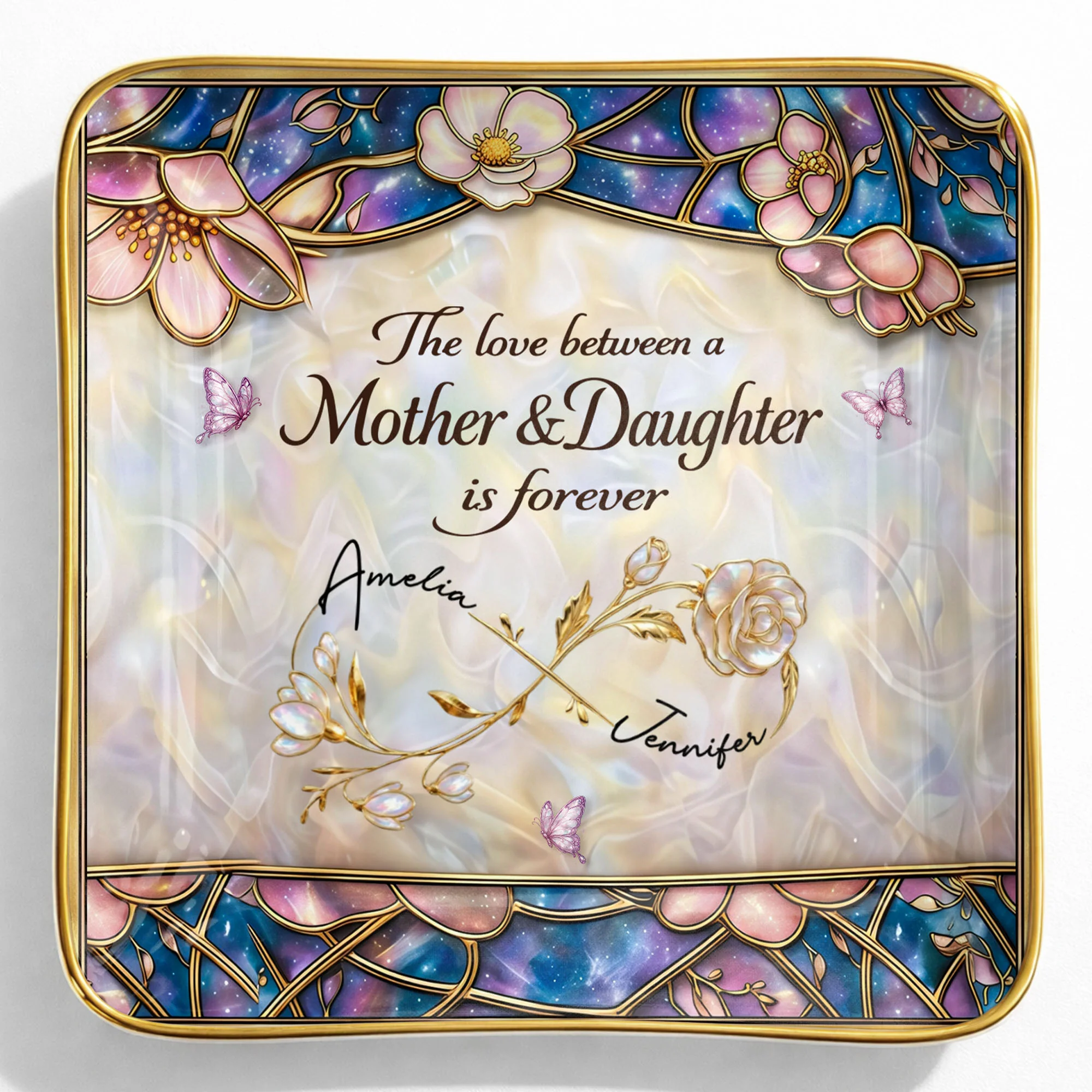 The Love Between A Mother And Daughter Is Forever Flower Butterfly Dish - Personalized Custom Jewelry Dish, Ceramic Dish, Square Shape - MOM196_SCRF - Image 8