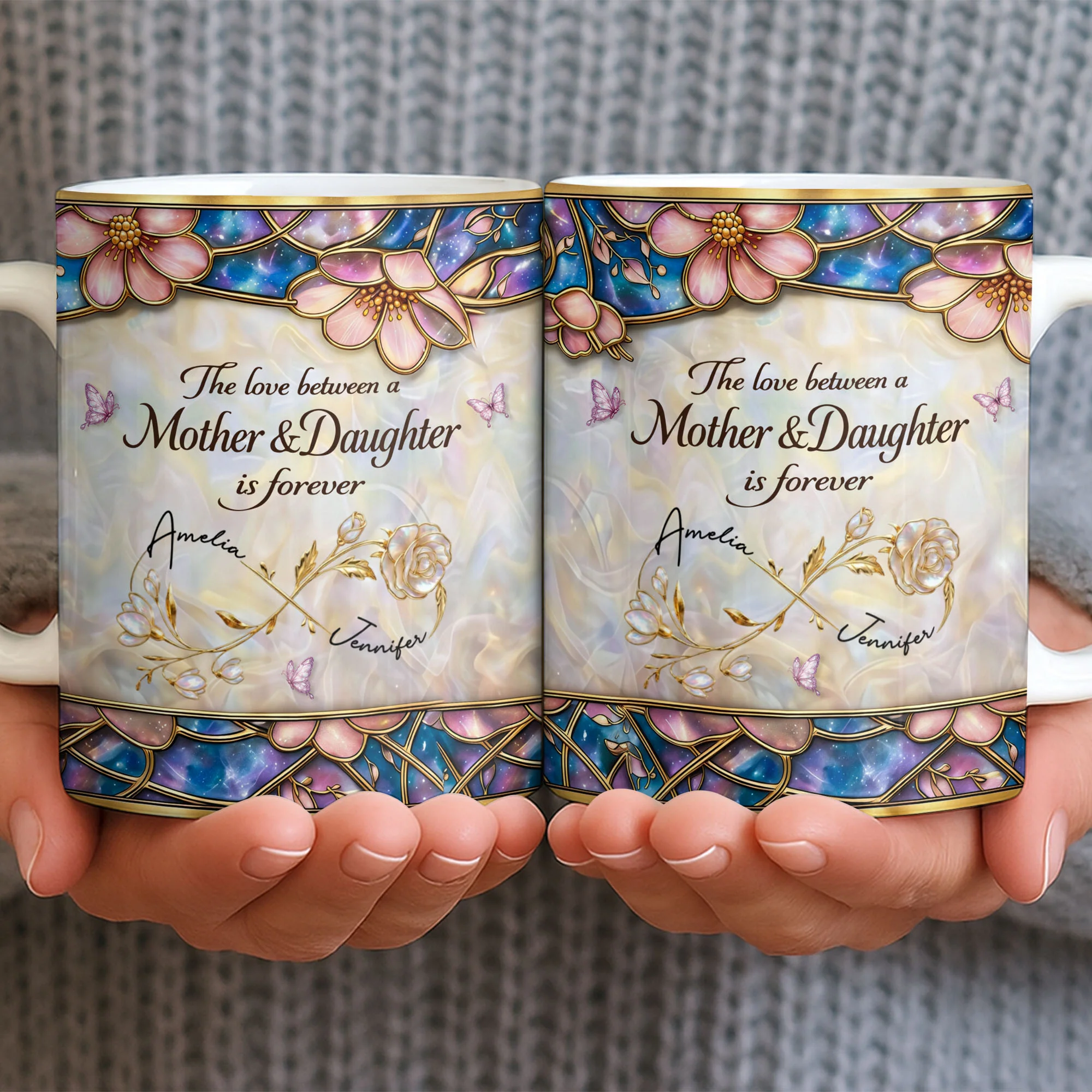 The Love Between A Mother And Daughter Is Forever Flowers And Butterflies - Personalized Custom Coffee Mug - MOM196_MG - Image 6