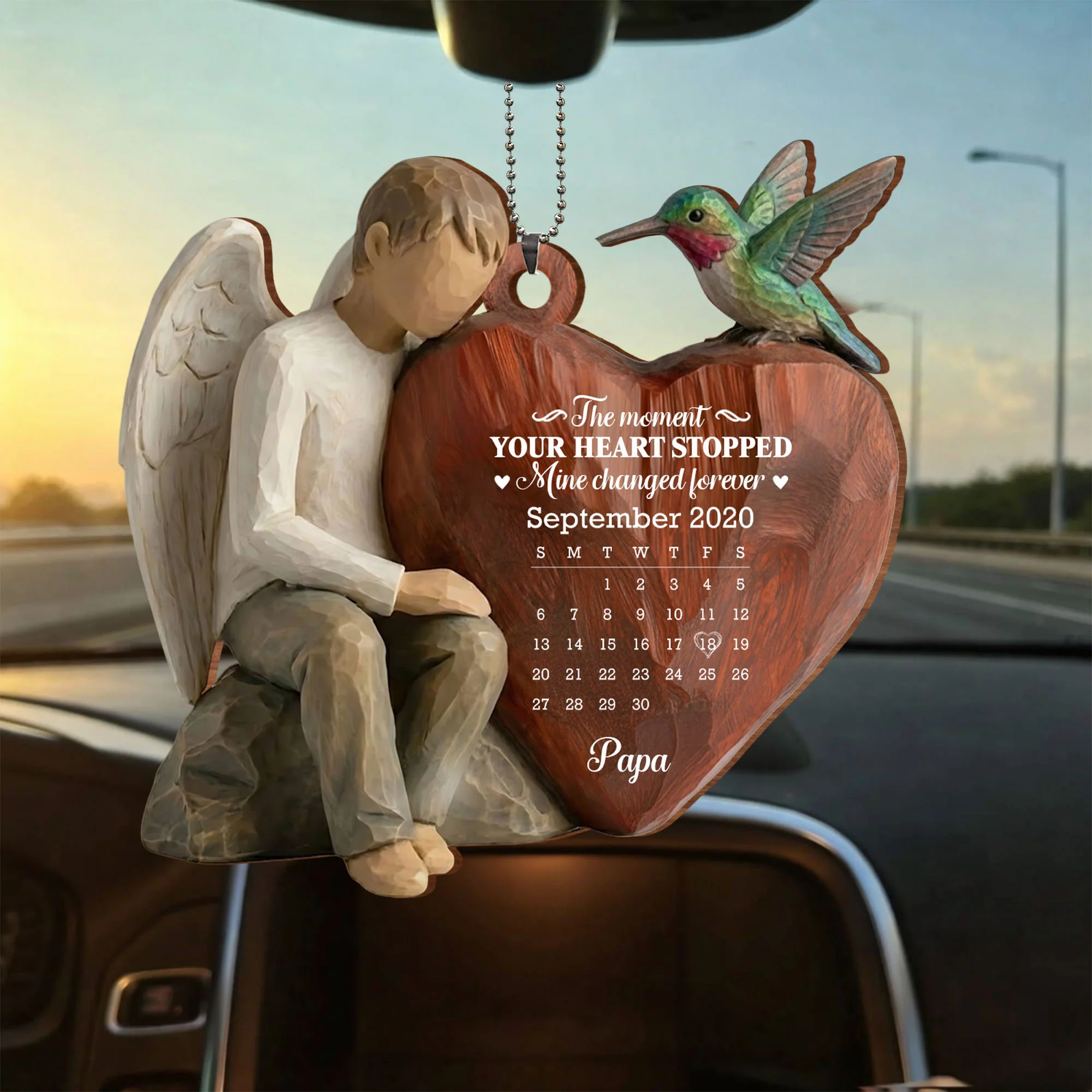 The Moment Your Heart Stopped, Angel And Cardinal Heart Calendar - Personalized Custom Wood Ornament, Car Hanging Ornament - HME532_WCA - Image 10