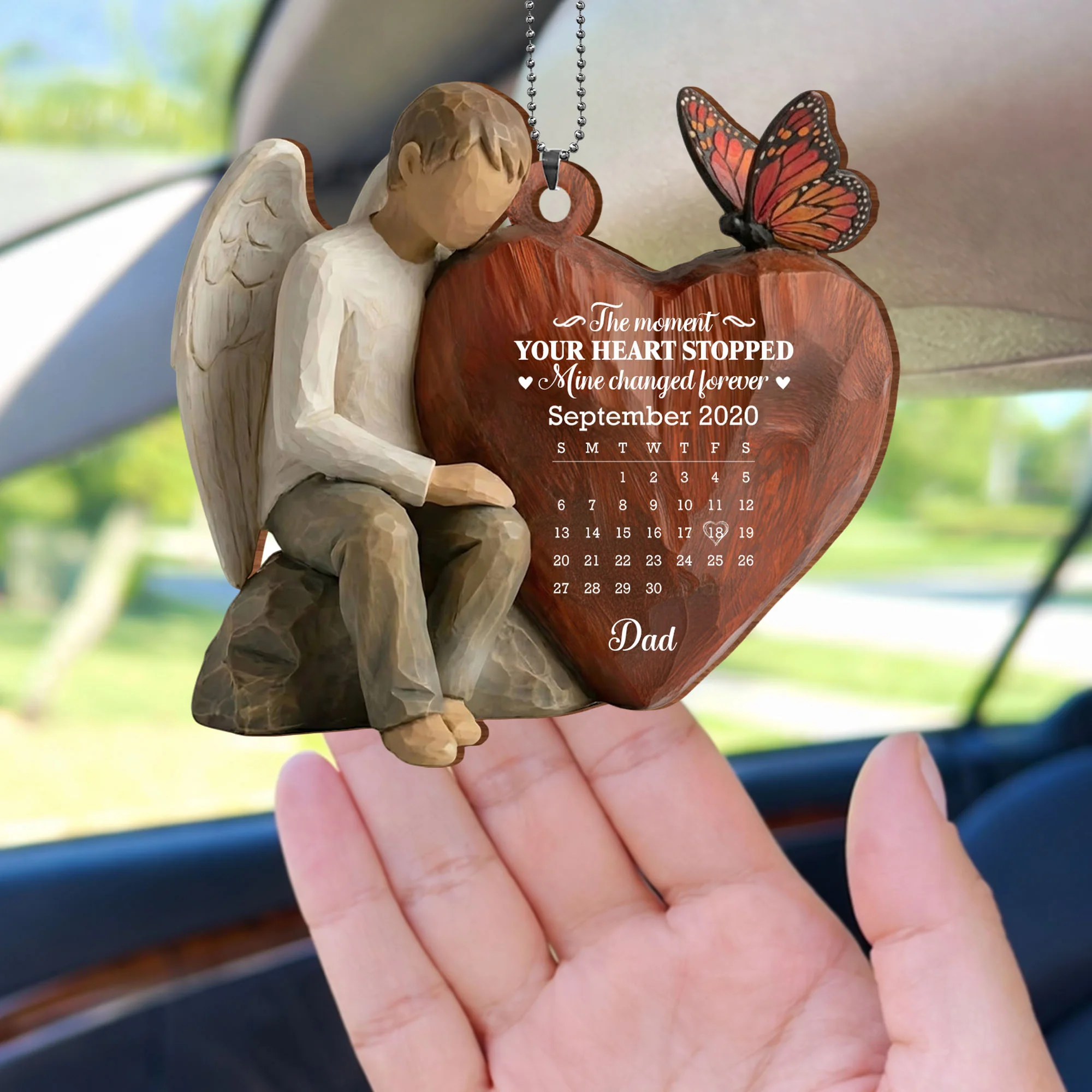 The Moment Your Heart Stopped, Angel And Cardinal Heart Calendar - Personalized Custom Wood Ornament, Car Hanging Ornament - HME532_WCA - Image 11