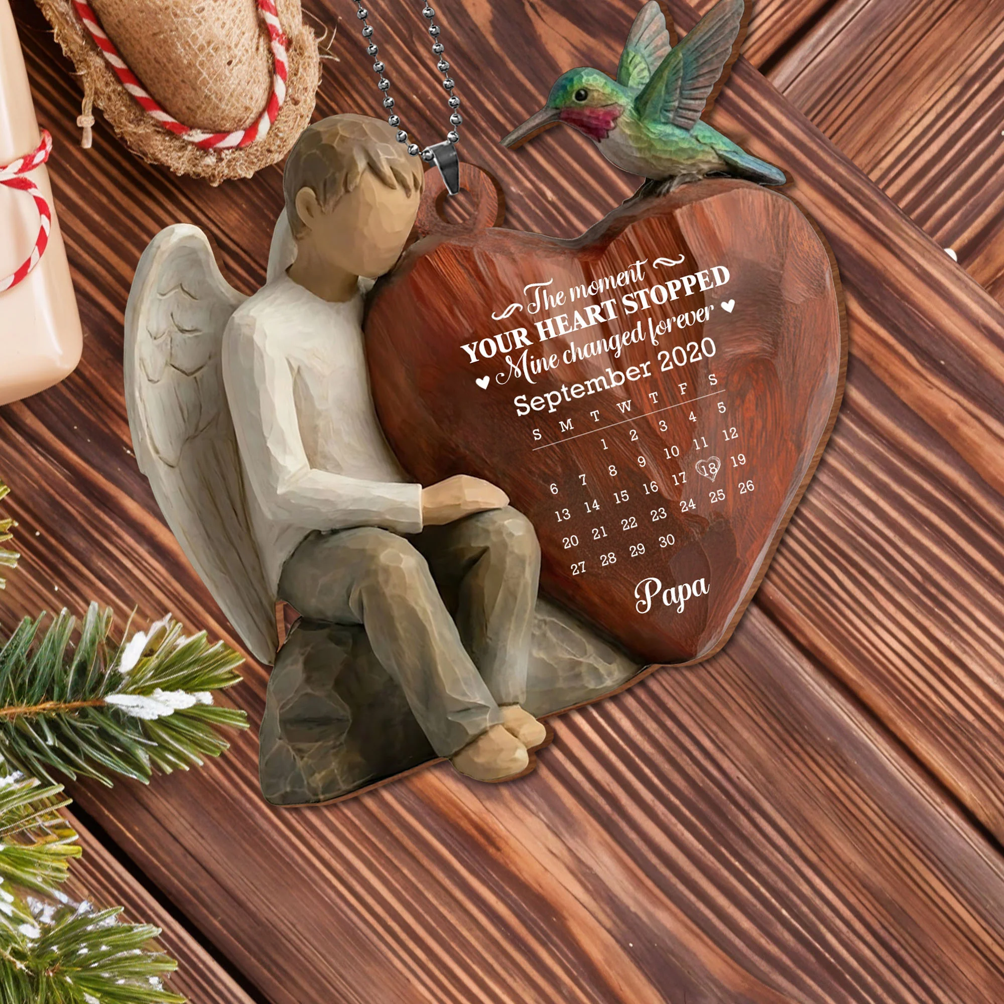 The Moment Your Heart Stopped, Angel And Cardinal Heart Calendar - Personalized Custom Wood Ornament, Car Hanging Ornament - HME532_WCA - Image 12