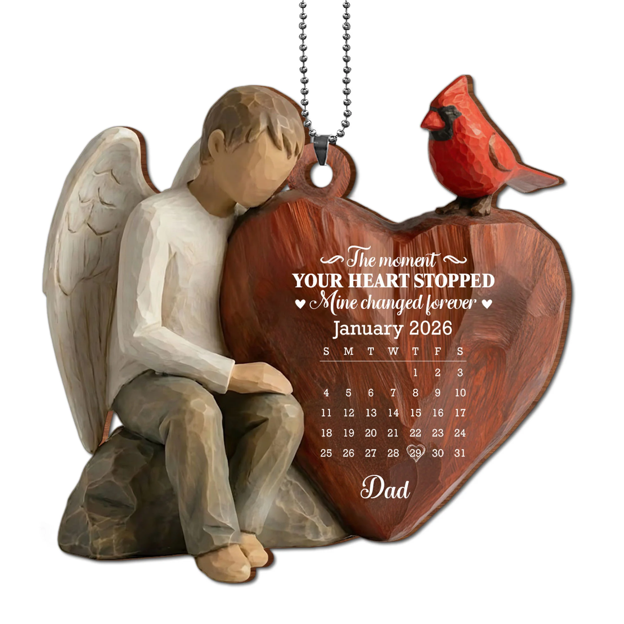 The Moment Your Heart Stopped, Angel And Cardinal Heart Calendar - Personalized Custom Wood Ornament, Car Hanging Ornament - HME532_WCA - Image 13