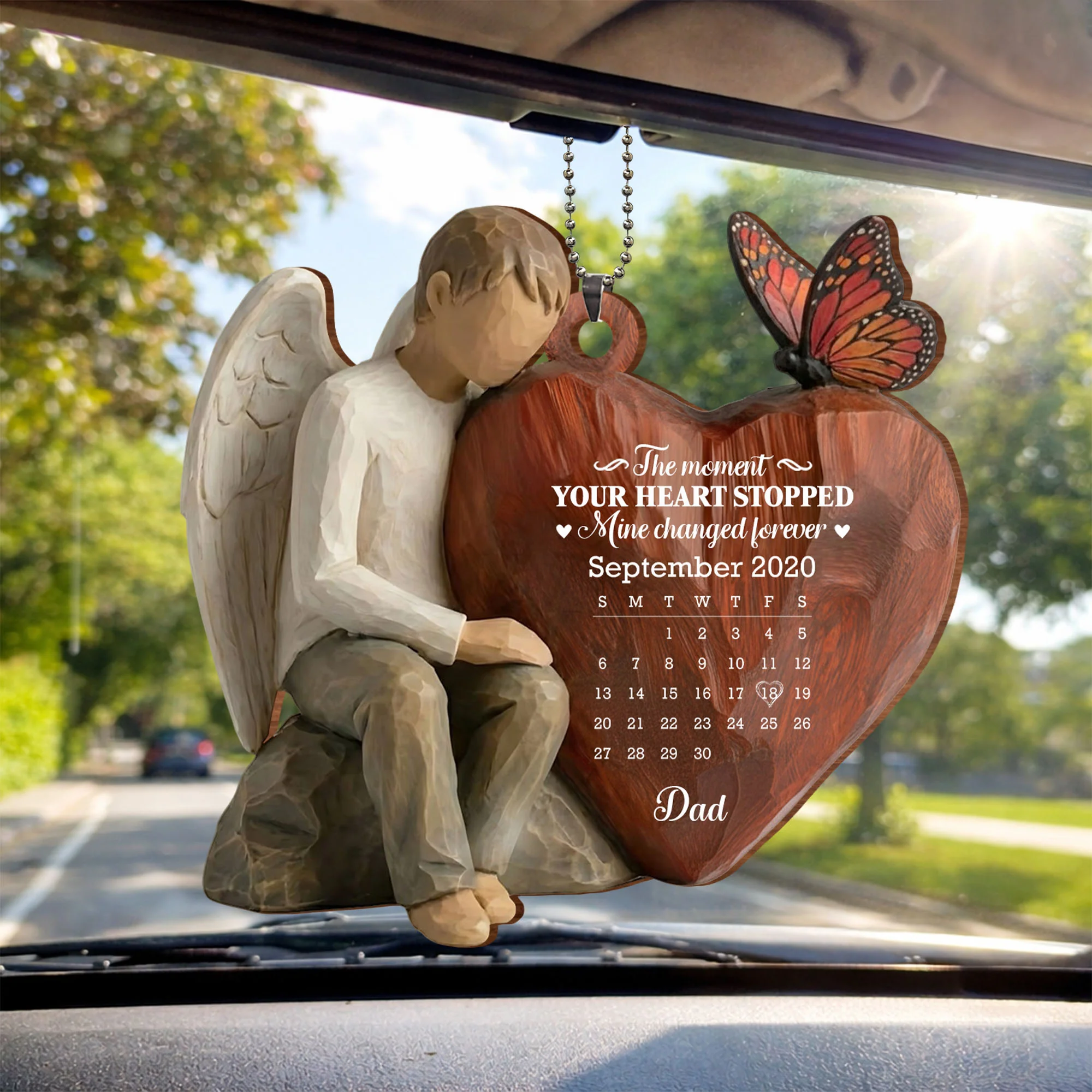 The Moment Your Heart Stopped, Angel And Cardinal Heart Calendar - Personalized Custom Wood Ornament, Car Hanging Ornament - HME532_WCA - Image 3