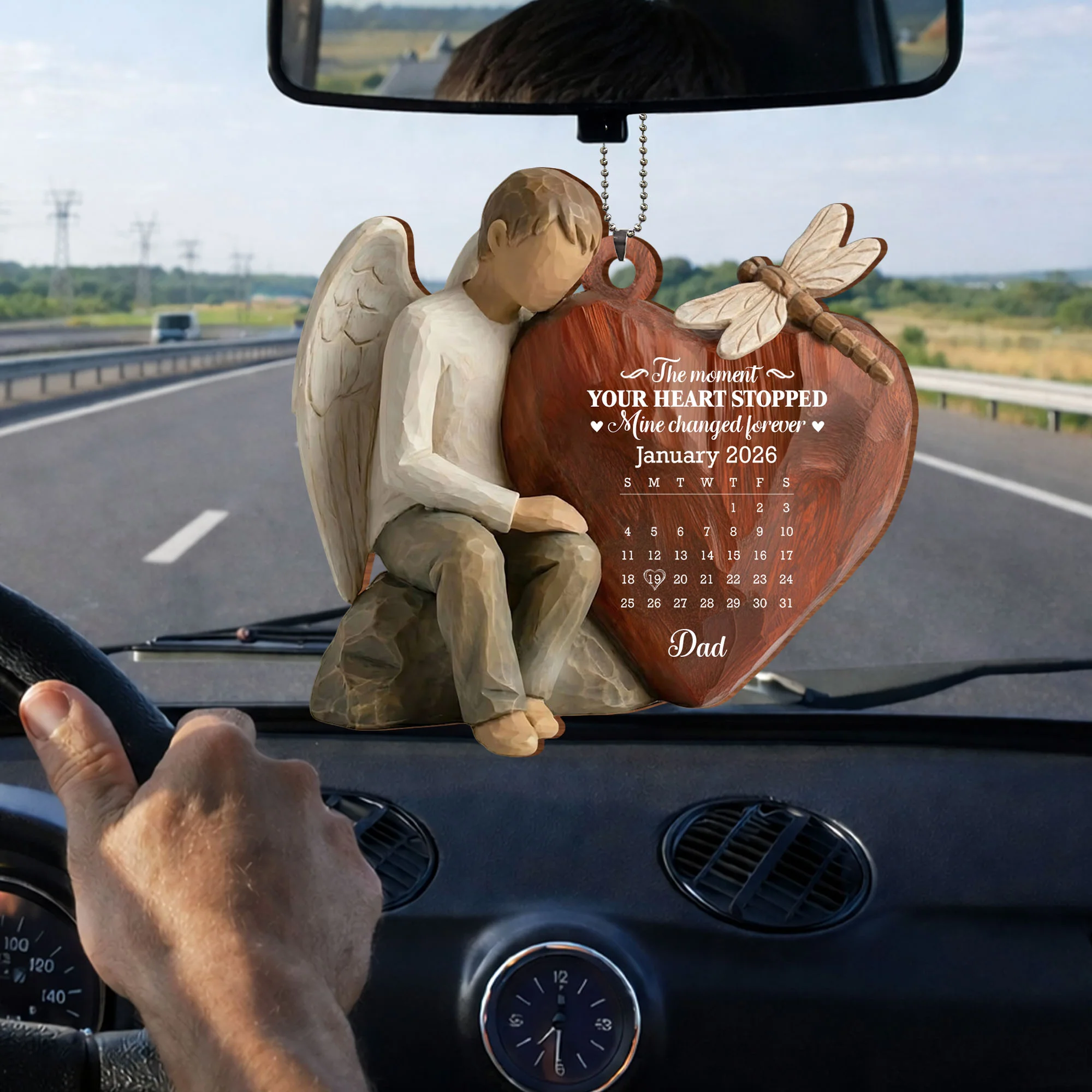 The Moment Your Heart Stopped, Angel And Cardinal Heart Calendar - Personalized Custom Wood Ornament, Car Hanging Ornament - HME532_WCA - Image 6