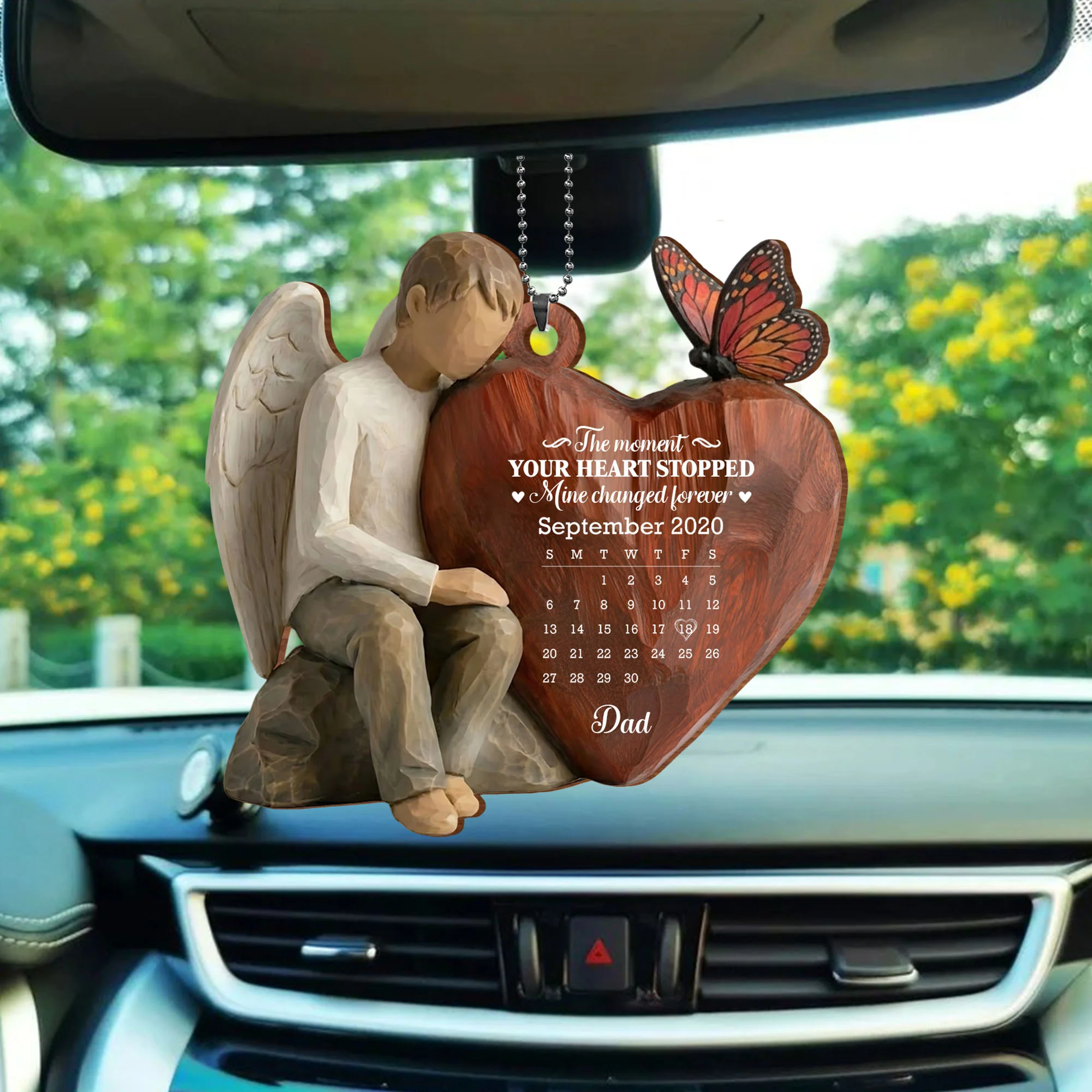 The Moment Your Heart Stopped, Angel And Cardinal Heart Calendar - Personalized Custom Wood Ornament, Car Hanging Ornament - HME532_WCA - Image 7