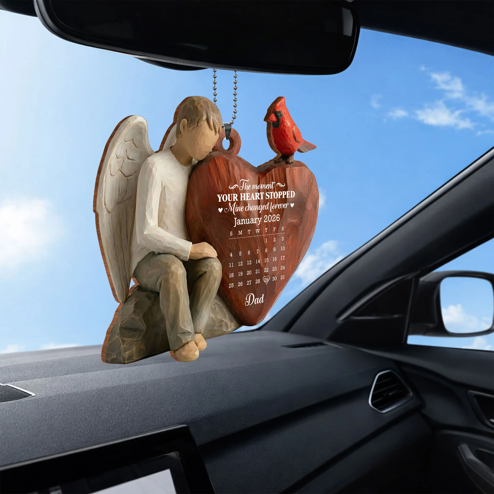 The Moment Your Heart Stopped, Angel And Cardinal Heart Calendar - Personalized Custom Wood Ornament, Car Hanging Ornament - HME532_WCA - Image 8