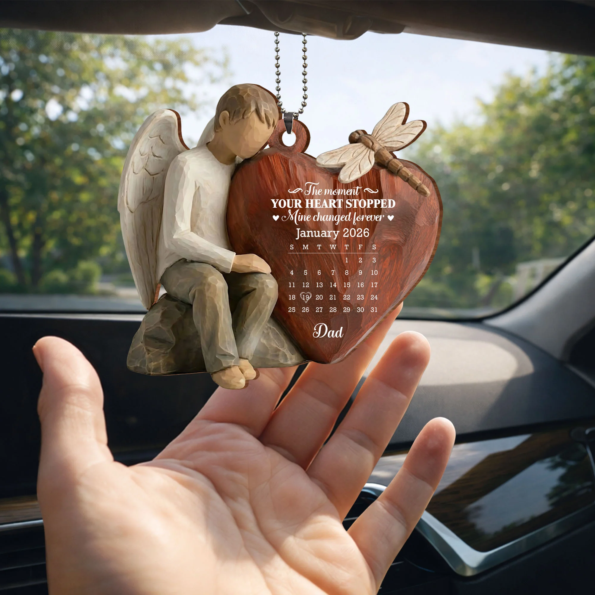 The Moment Your Heart Stopped, Angel And Cardinal Heart Calendar - Personalized Custom Wood Ornament, Car Hanging Ornament - HME532_WCA - Image 9
