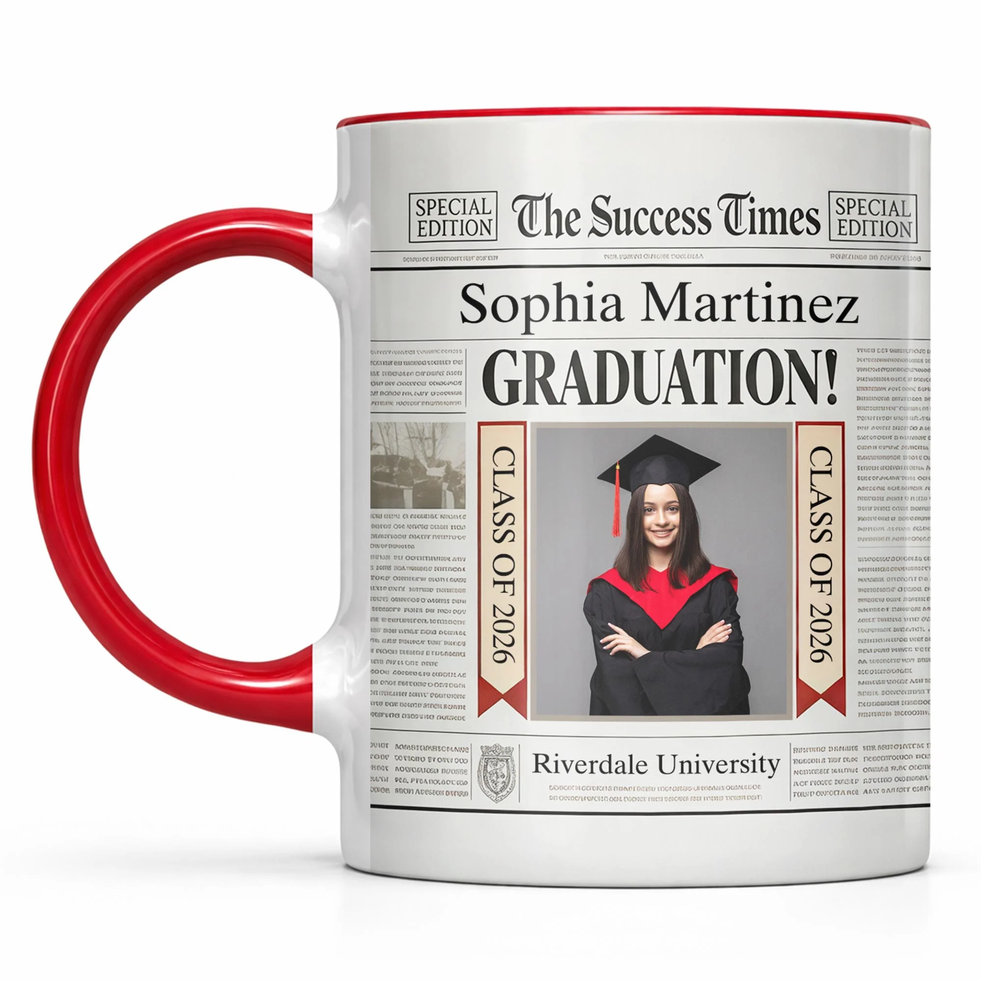 The Success Times Graduation Newspaper Design With Custom Photo And School Name - Personalized Custom Accent Mug - GRAD356_AMUG - Image 11