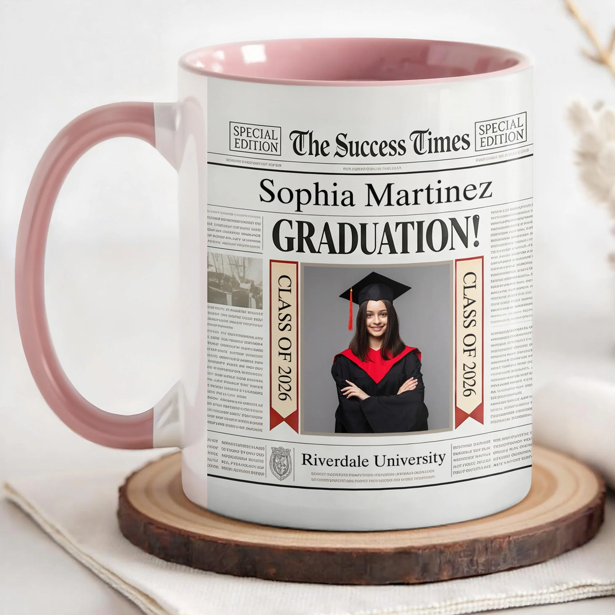 The Success Times Graduation Newspaper Design With Custom Photo And School Name - Personalized Custom Accent Mug - GRAD356_AMUG - Image 3