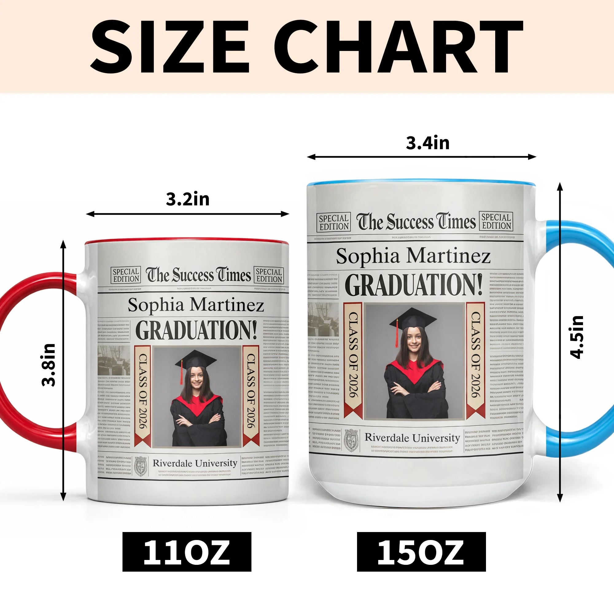 The Success Times Graduation Newspaper Design With Custom Photo And School Name - Personalized Custom Accent Mug - GRAD356_AMUG - Image 7