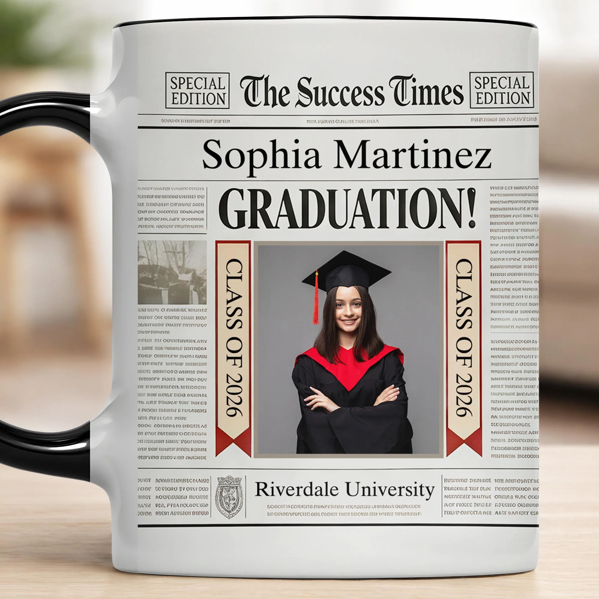 The Success Times Graduation Newspaper Design With Custom Photo And School Name - Personalized Custom Accent Mug - GRAD356_AMUG - Image 9