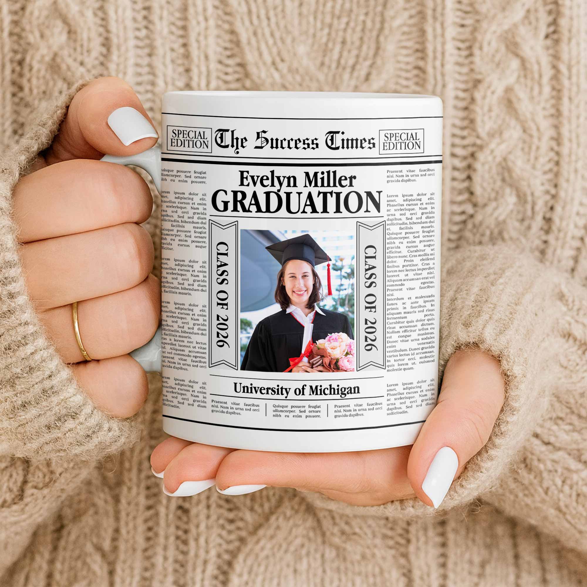 The Success Times Graduation Newspaper Design With Custom Photo And University - Personalized Custom Coffee Mug - GRAD365_MG - Image 9