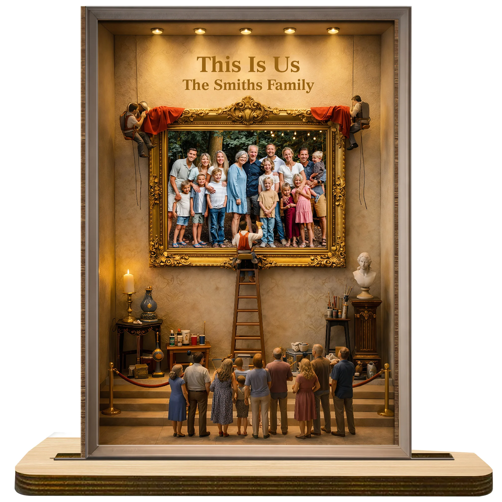 This Is Us Our Family Portrait In Art Gallery Gold Frame - Personalized Custom 2-Layer Wood Plaque With Flat Base - FAM782_WPLA - Image 8