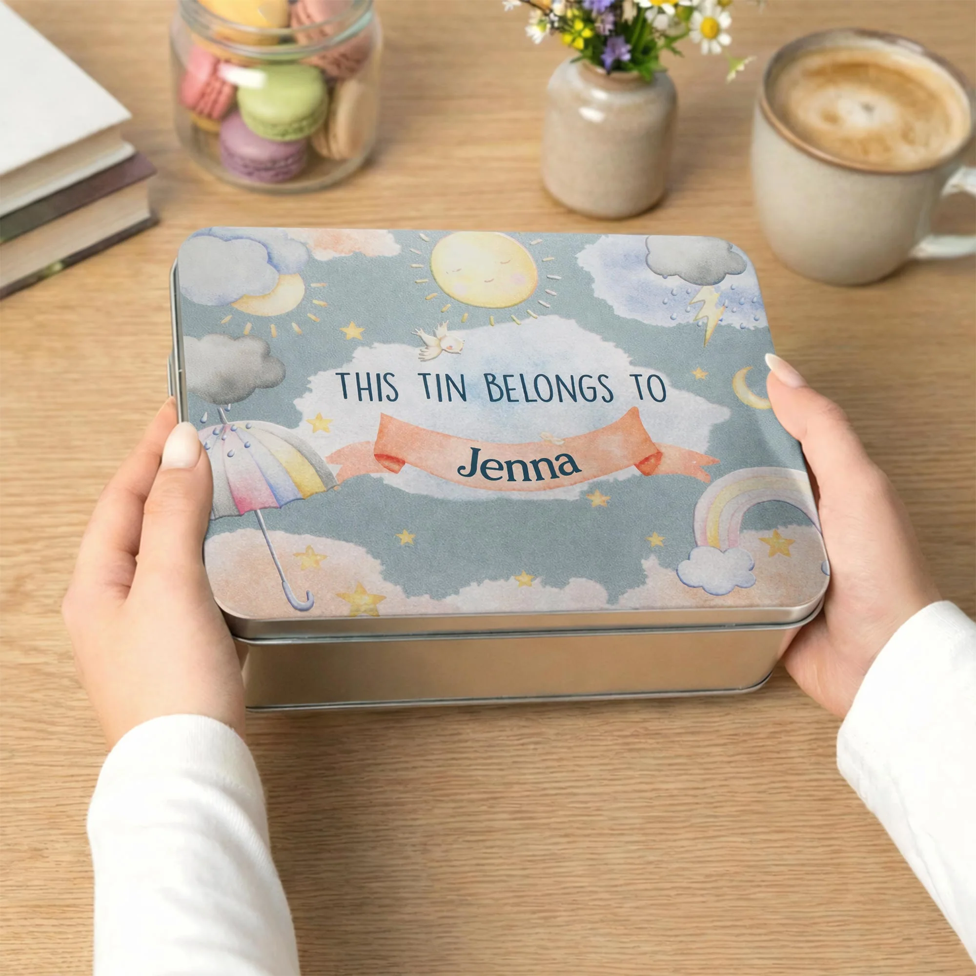 This Tin Belongs To Personalized Sun Rainbow And Clouds Design - Personalized Cookie Tin Box - KID456_CTBOX - Image 2