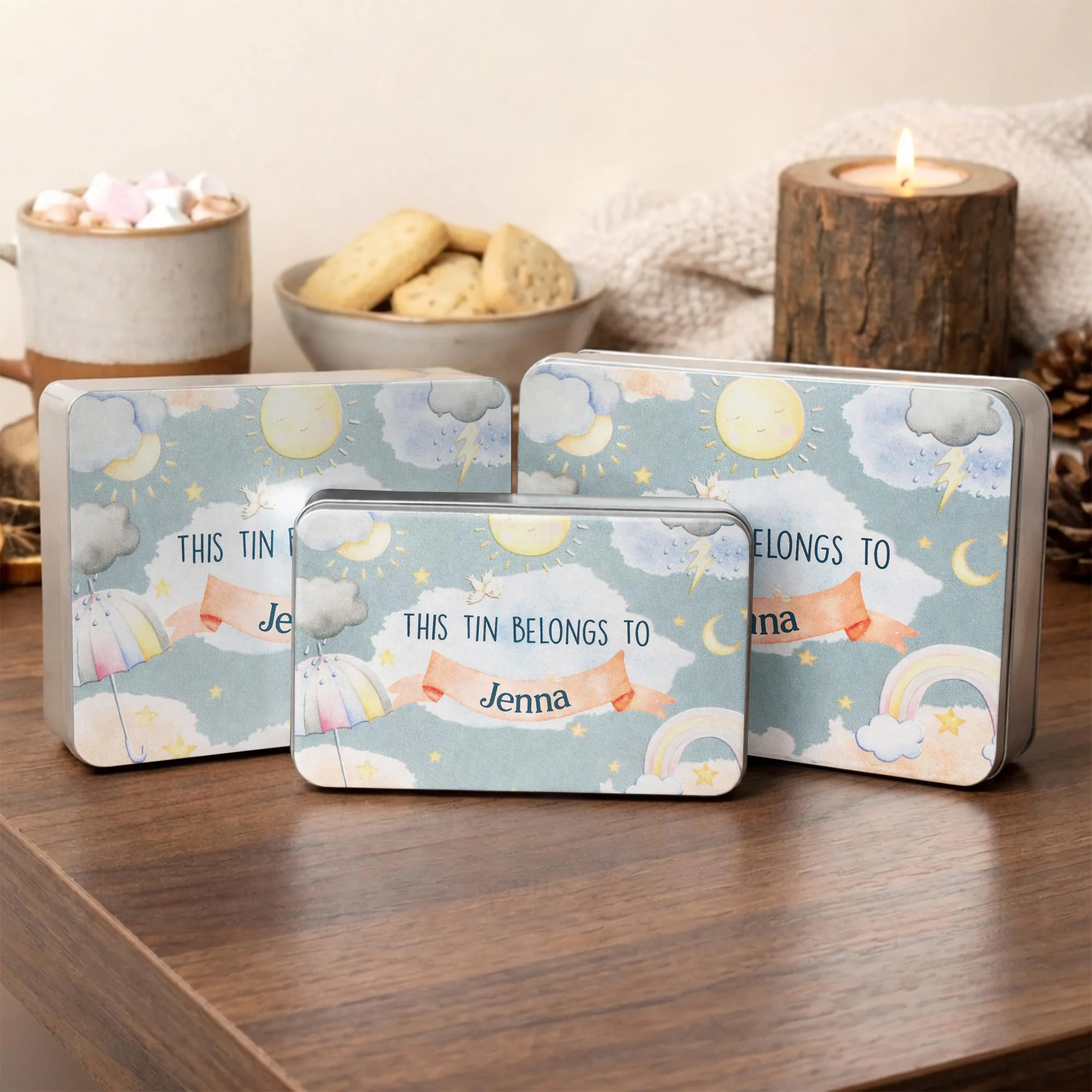 This Tin Belongs To Personalized Sun Rainbow And Clouds Design - Personalized Cookie Tin Box - KID456_CTBOX - Image 3