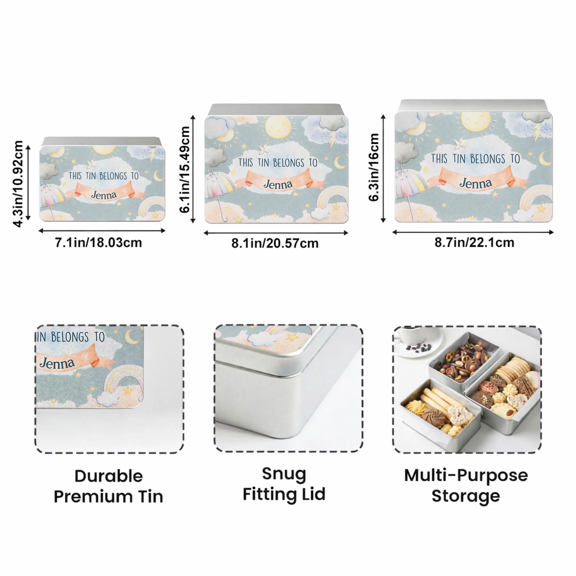 This Tin Belongs To Personalized Sun Rainbow And Clouds Design - Personalized Cookie Tin Box - KID456_CTBOX - Image 5