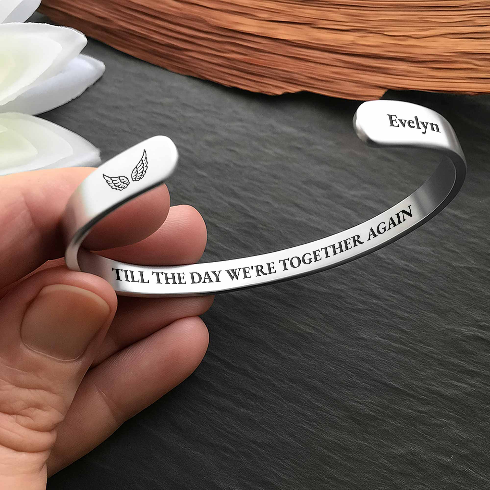 Till The Day We're Together Again Memorial Angel Wings - Personalized Custom Bracelet Cuff - HME504_BCUF - Image 5