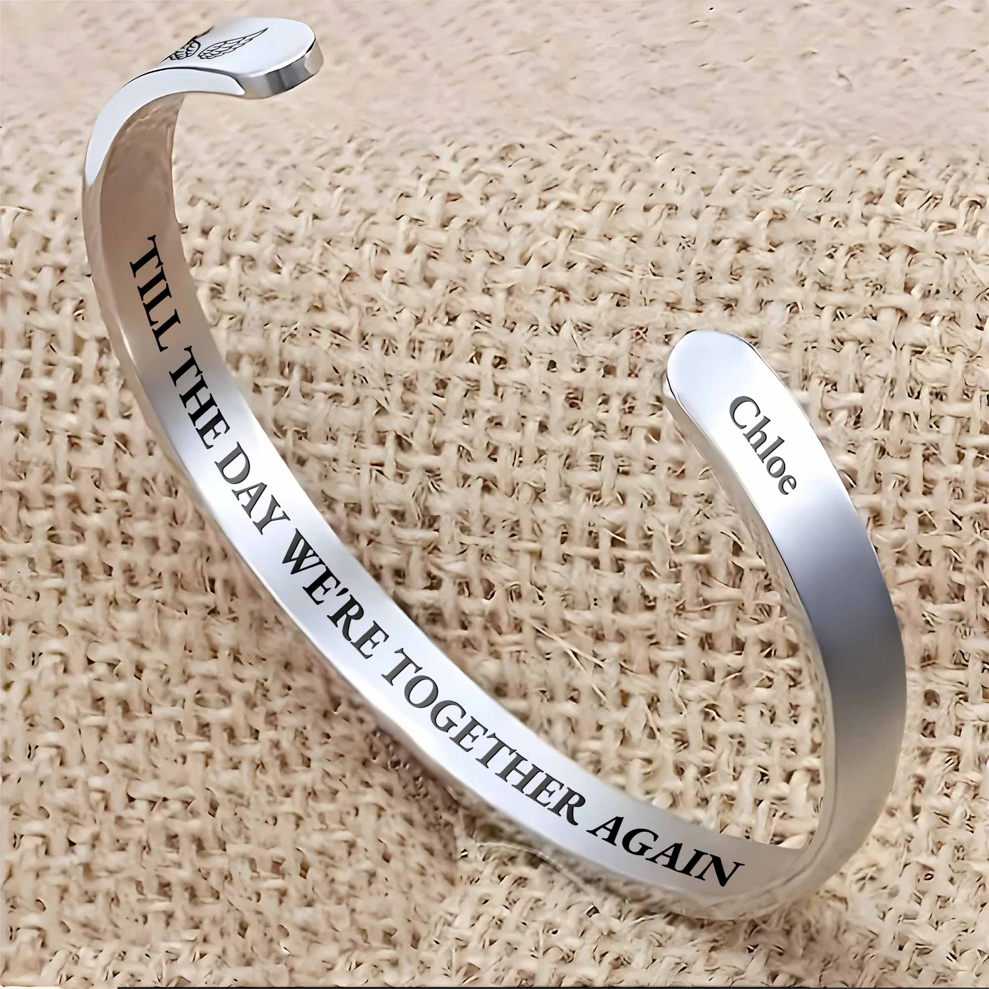 Till The Day We're Together Again Memorial Angel Wings - Personalized Custom Bracelet Cuff - HME504_BCUF - Image 6