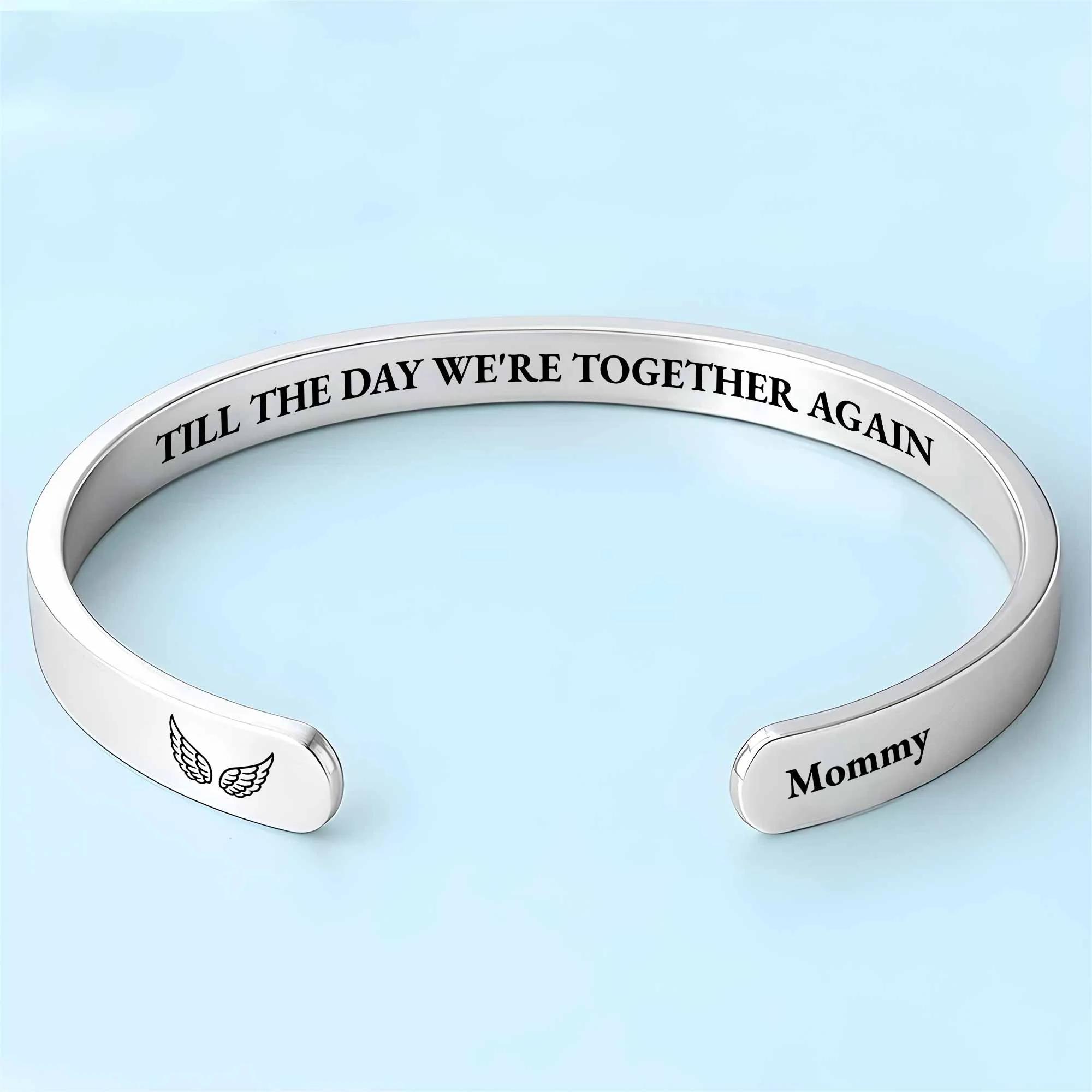 Till The Day We're Together Again Memorial Angel Wings - Personalized Custom Bracelet Cuff - HME504_BCUF - Image 8