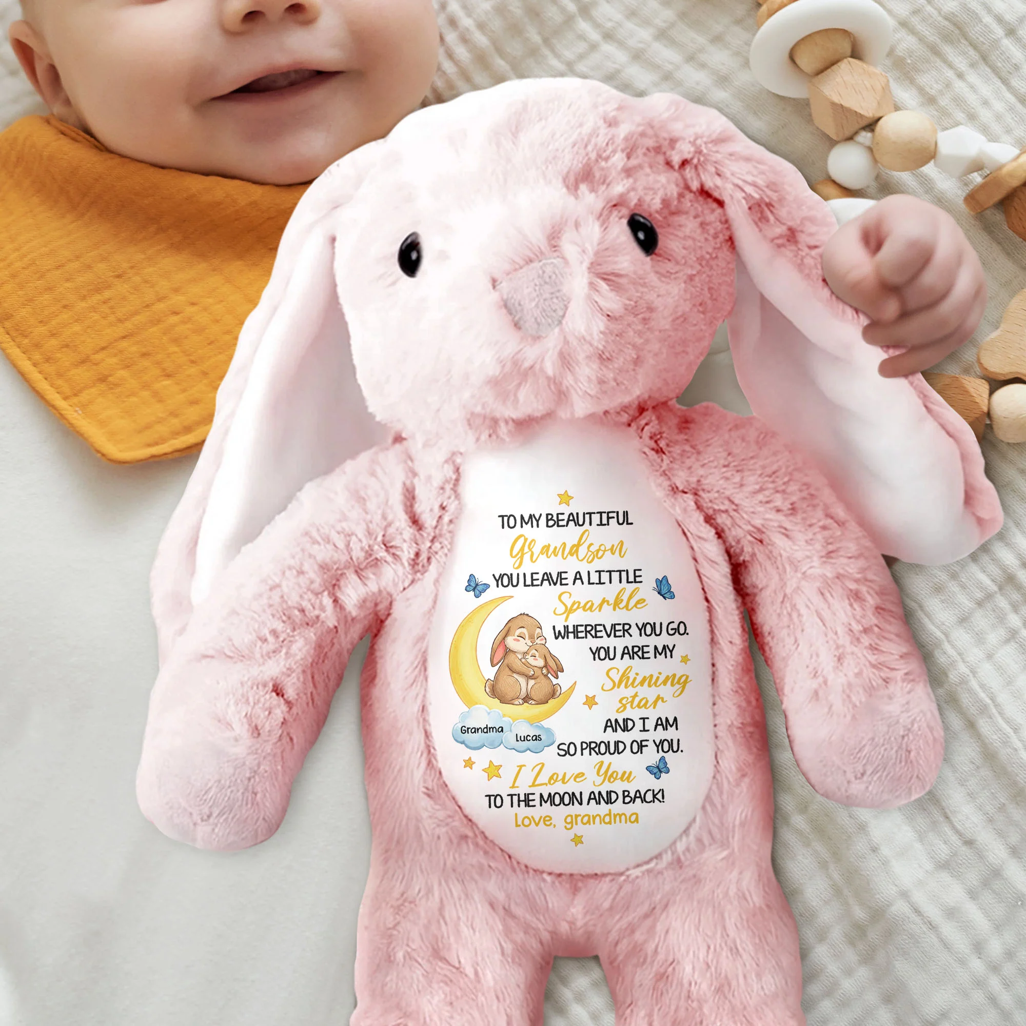 To My Beautiful Grandson Sparkle Wherever You Go Bunnies Moon And Stars - Personalized Stuffed Bunny - GRK114_BUN - Image 3