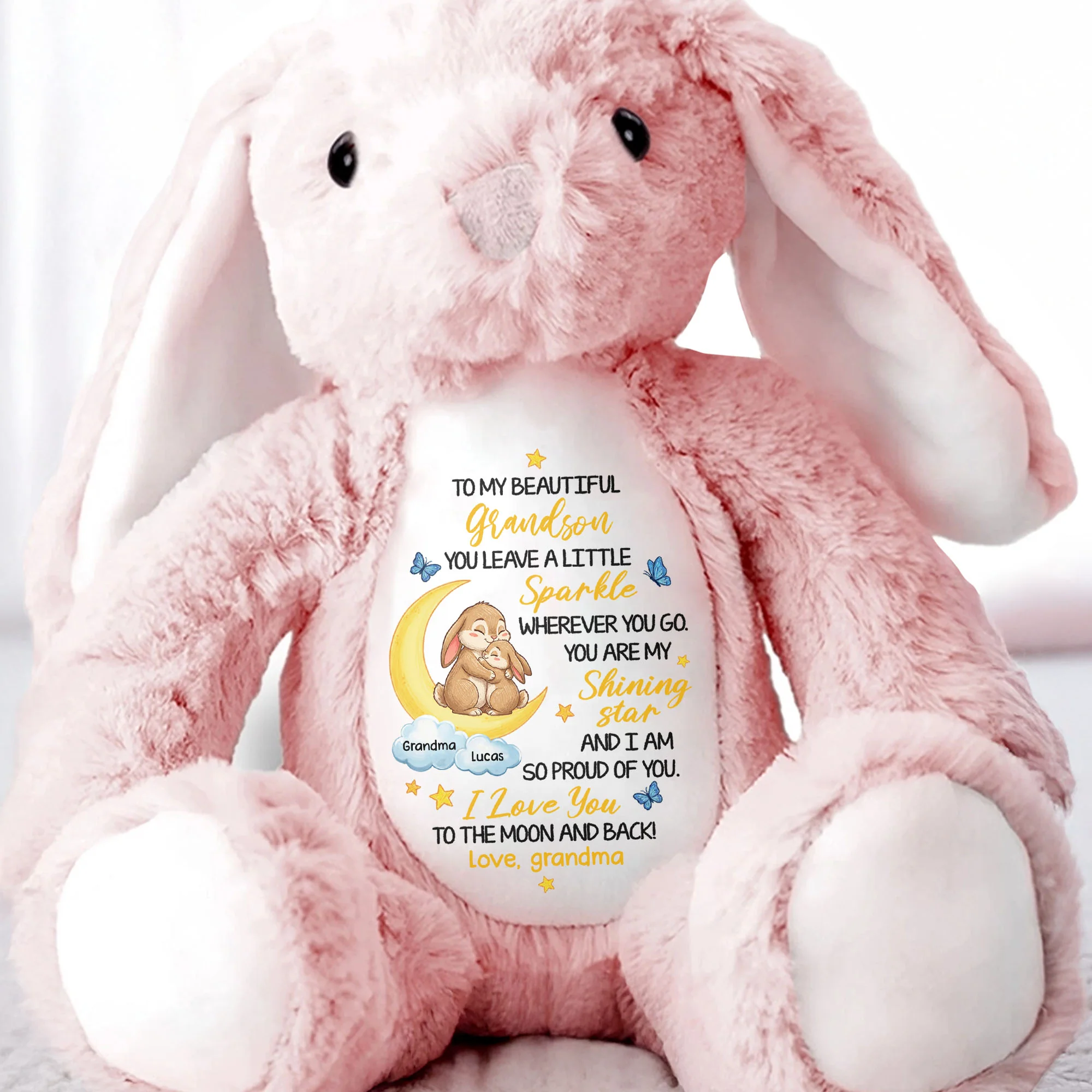 To My Beautiful Grandson Sparkle Wherever You Go Bunnies Moon And Stars - Personalized Stuffed Bunny - GRK114_BUN - Image 5